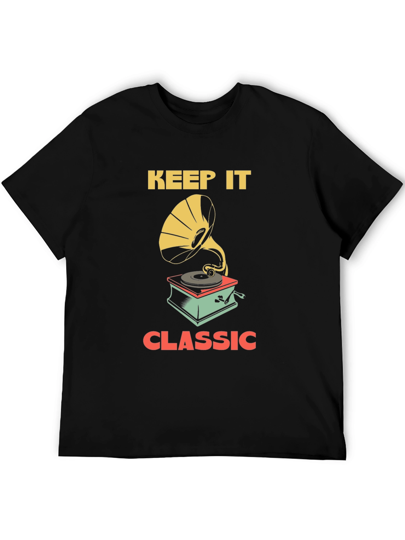 Black Keep It Classic Tee - Vintage Gramophone Design view 5