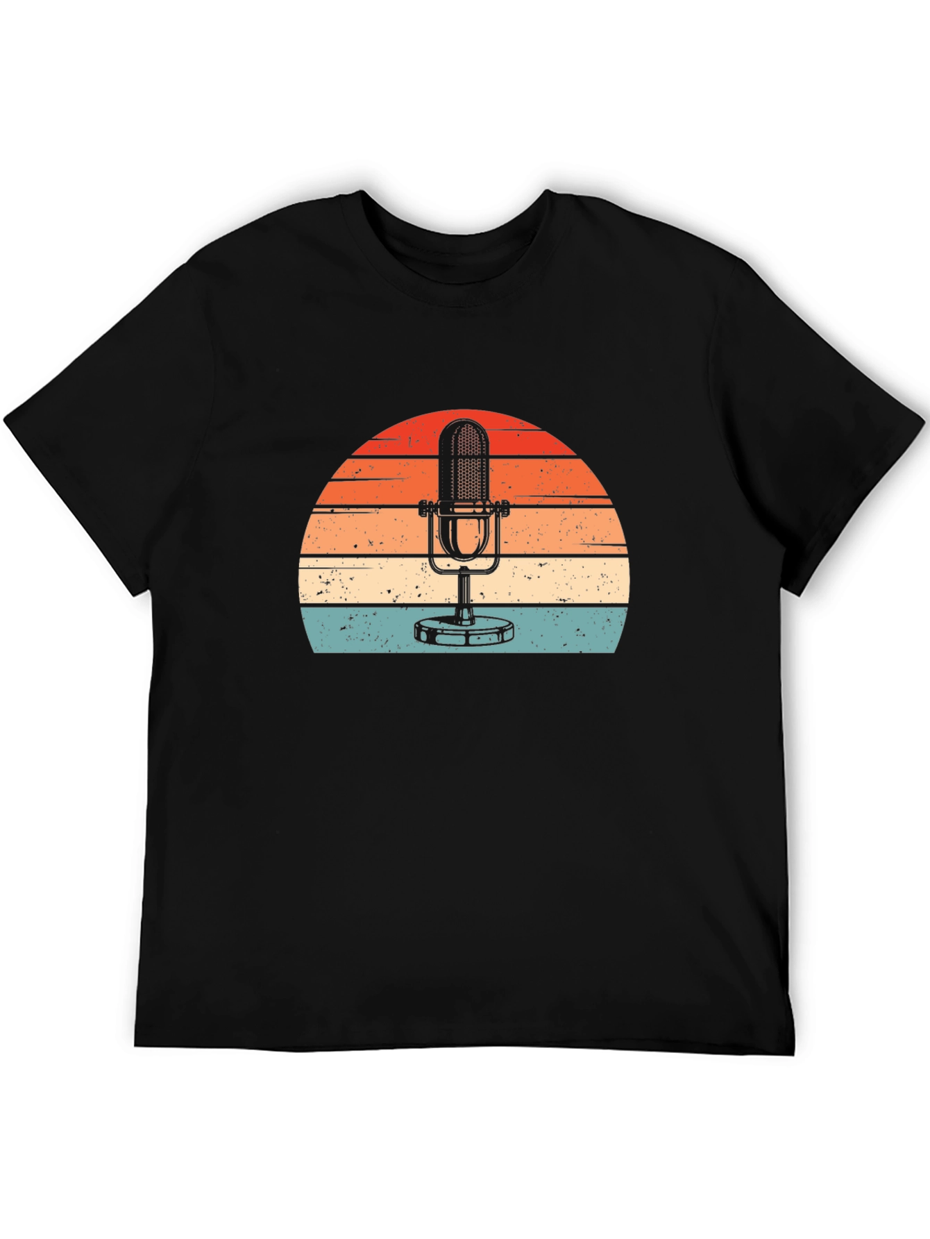 Black Vintage Microphone Sunset Graphic Tee view 5