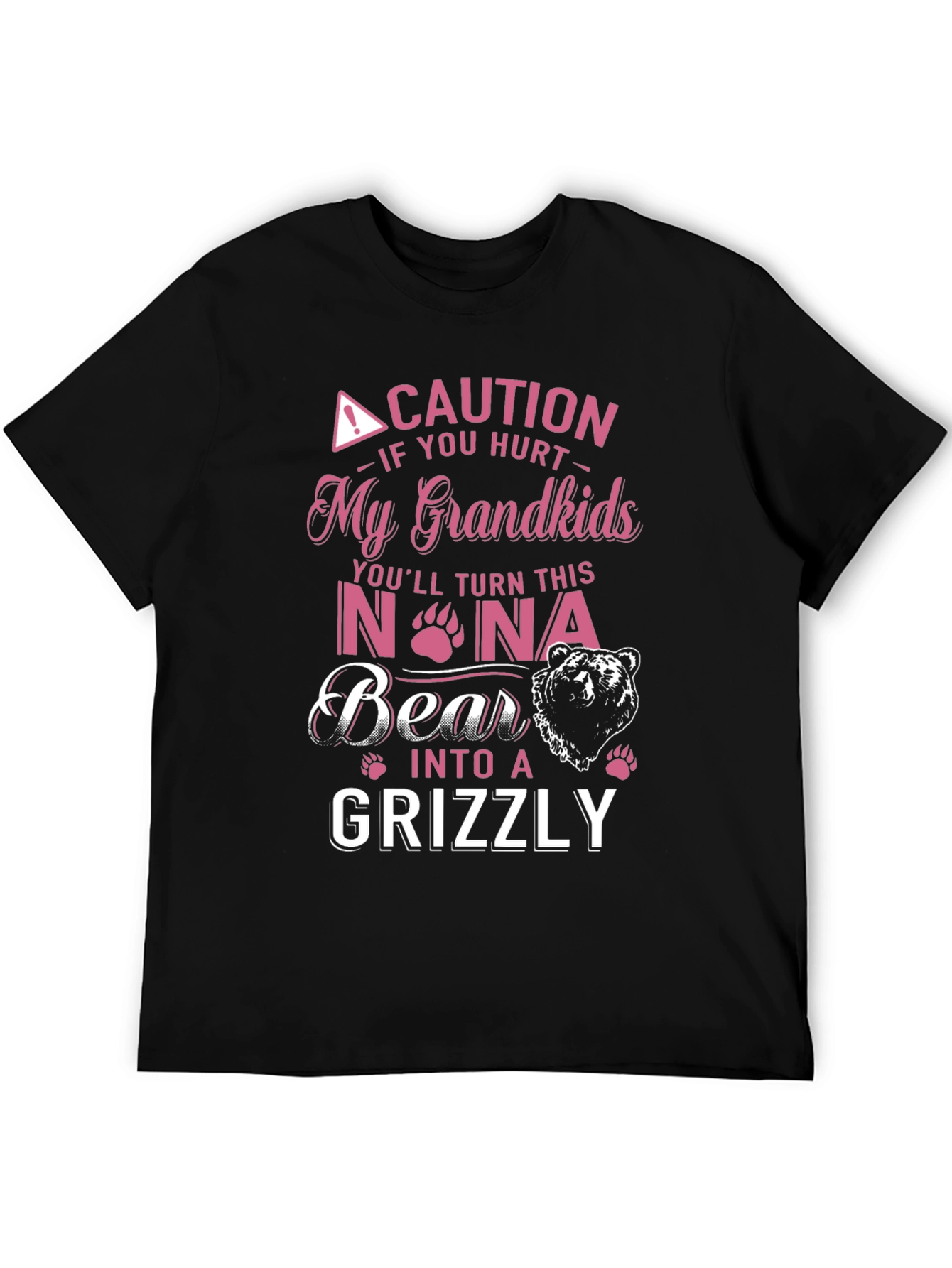 Black Caution Hurt My Grandkids Nona Bear Grizzly T-Shirt view 5