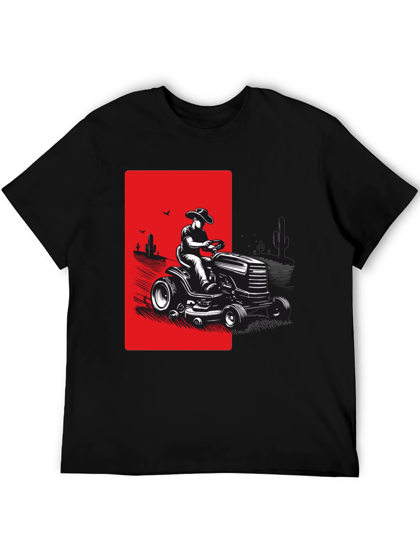 Black Cowboy Lawn Mower Graphic Tee - Black view 5