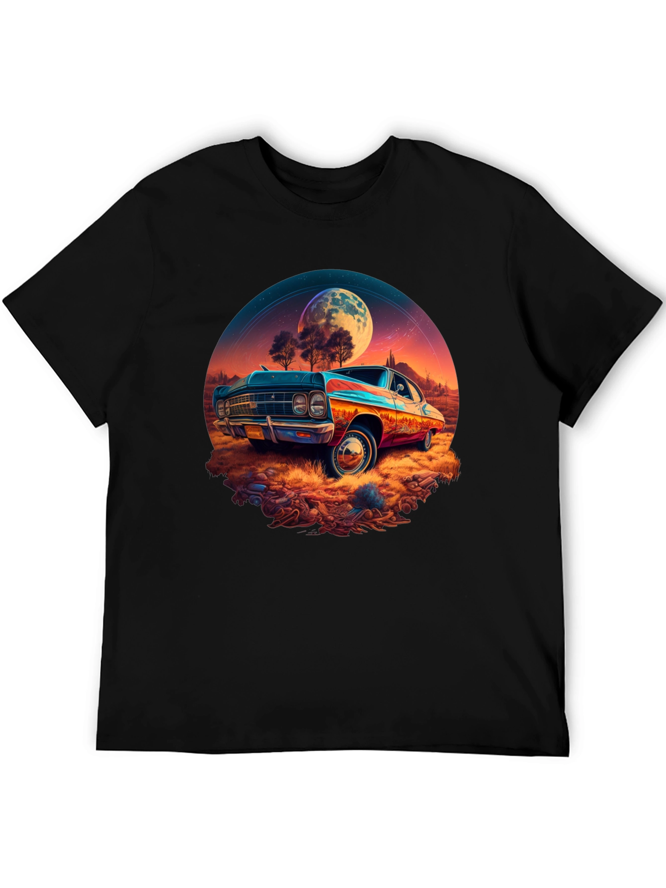 Black Vintage Car Moonscape Graphic Tee view 5