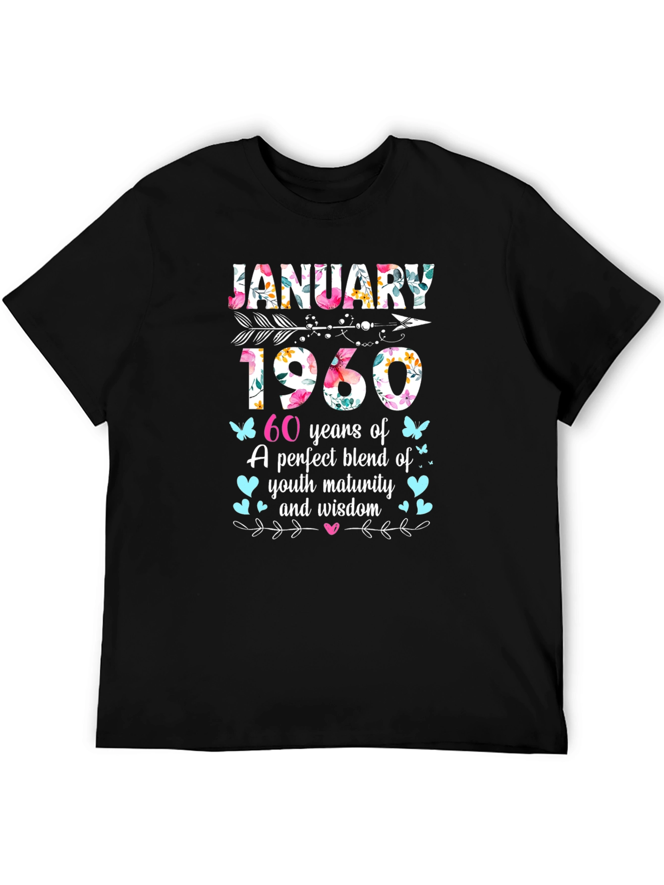 Black January 1960 60th Birthday T-Shirt view 5