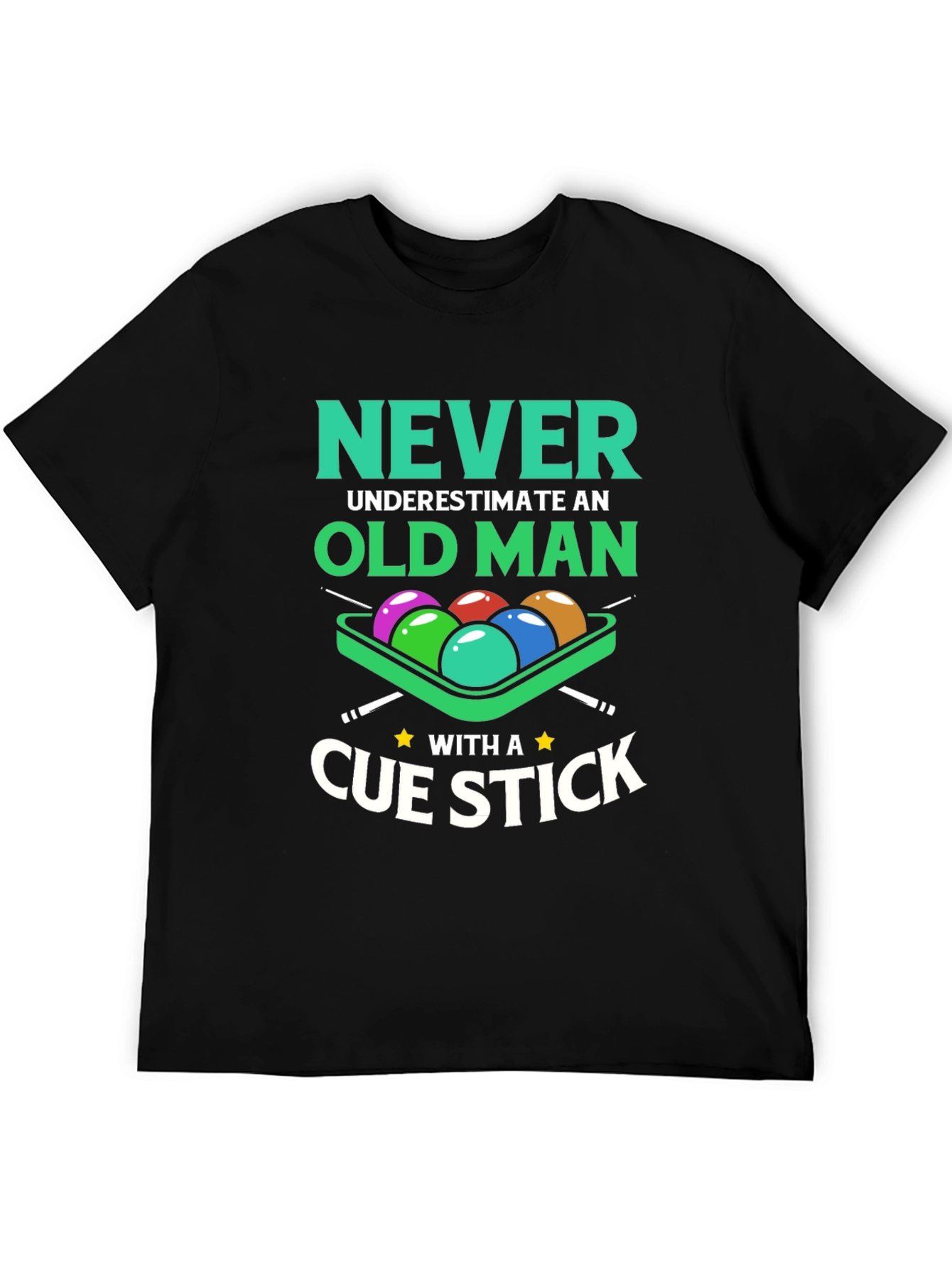 Black Never Underestimate Old Man Cue Stick Graphic Tee view 5