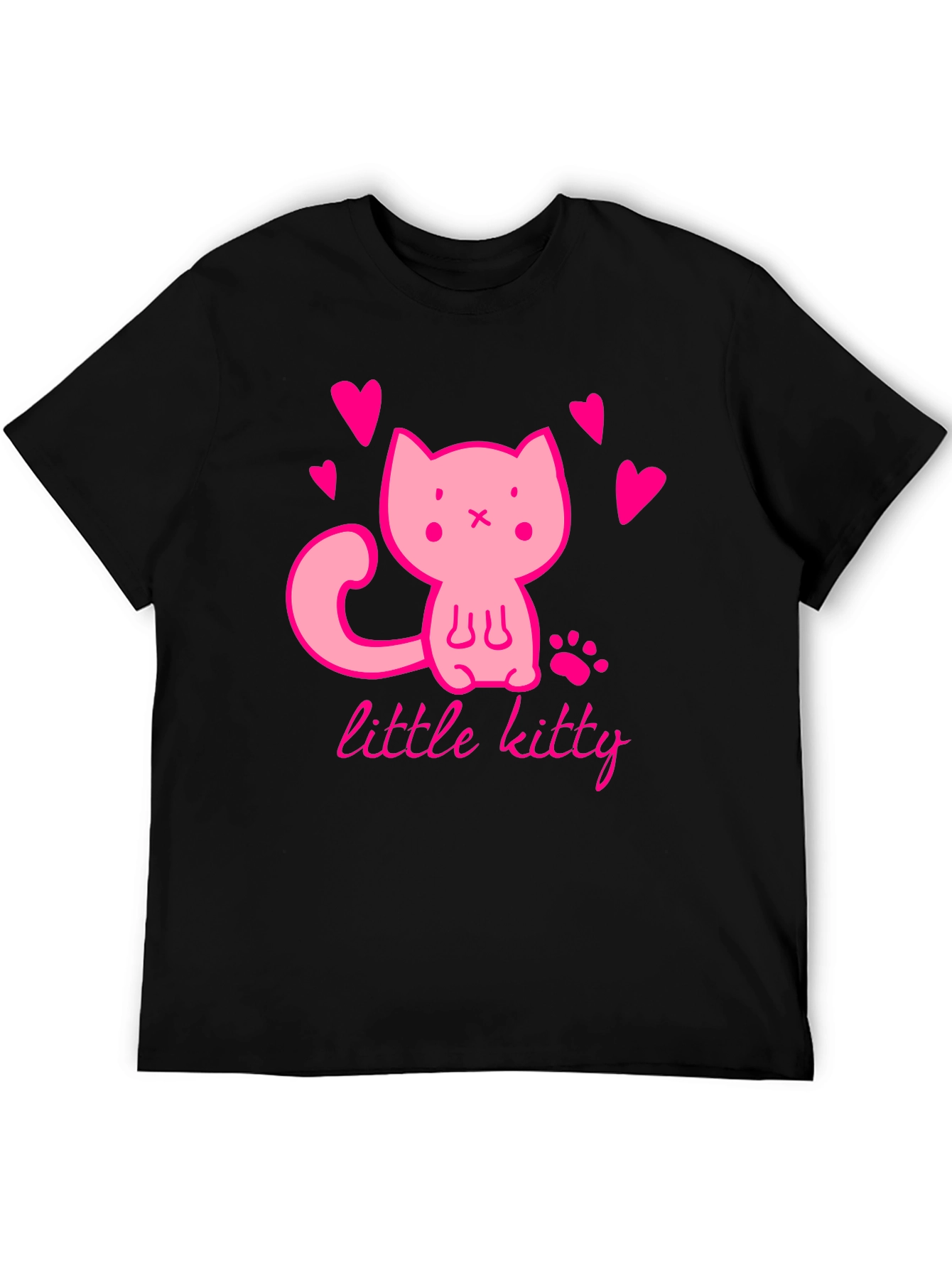 Black Cute Pink Kitten Black T-Shirt view 5