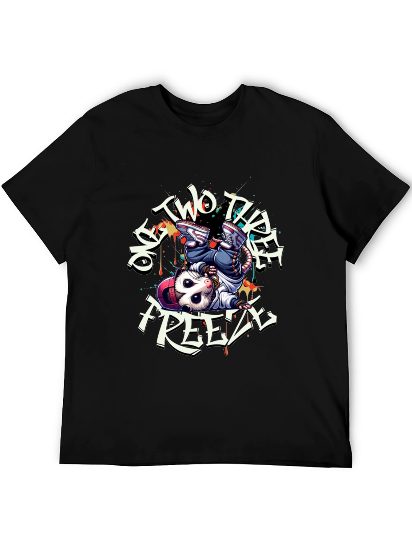 Black Cool Opossum Breakdance T-Shirt view 5