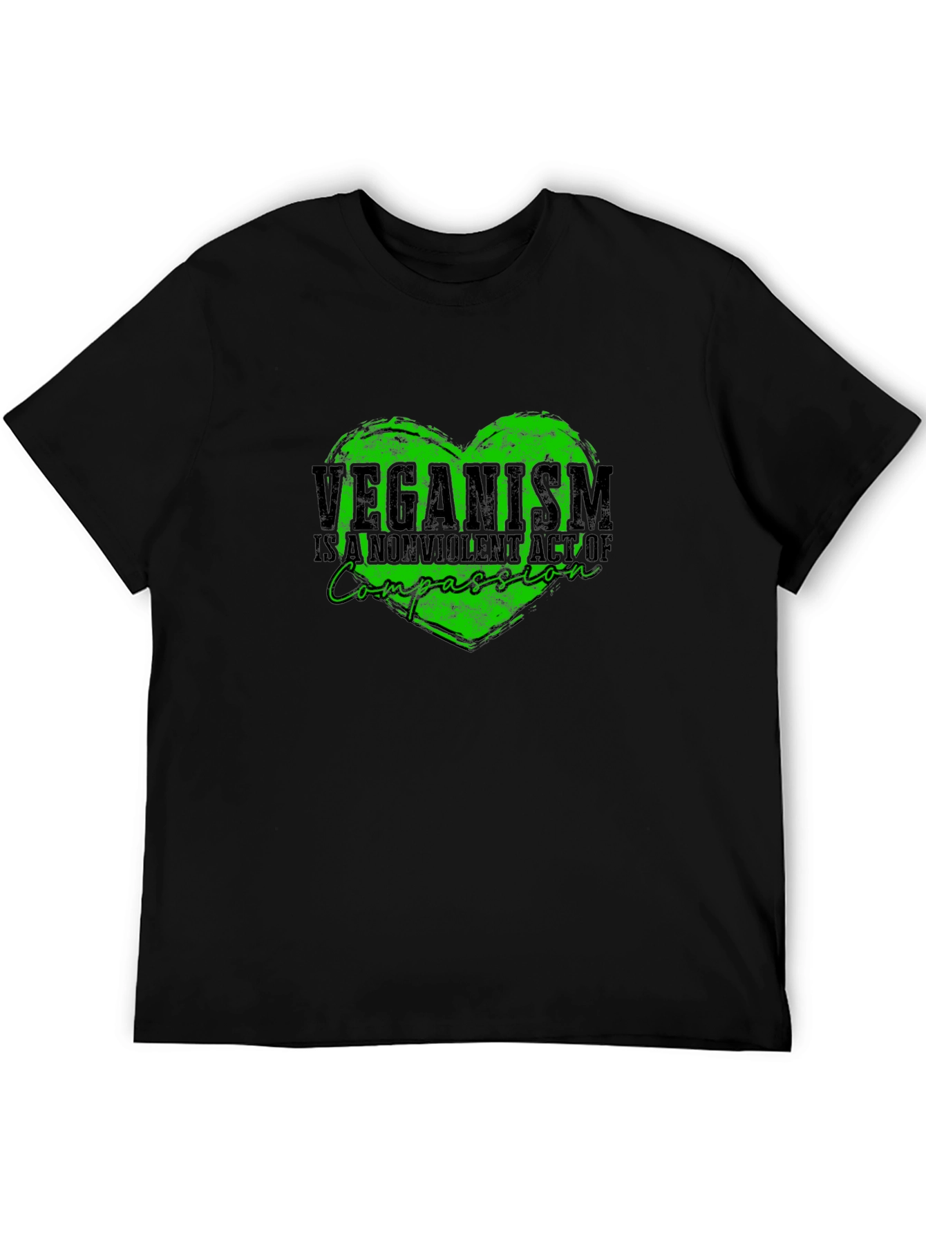Veganism Compassion Heart Black T-Shirt - 5