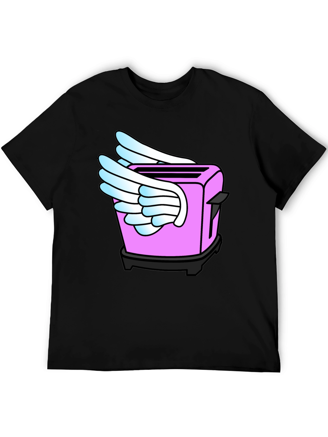 Black Whimsical Toaster Wings Black T-Shirt view 5