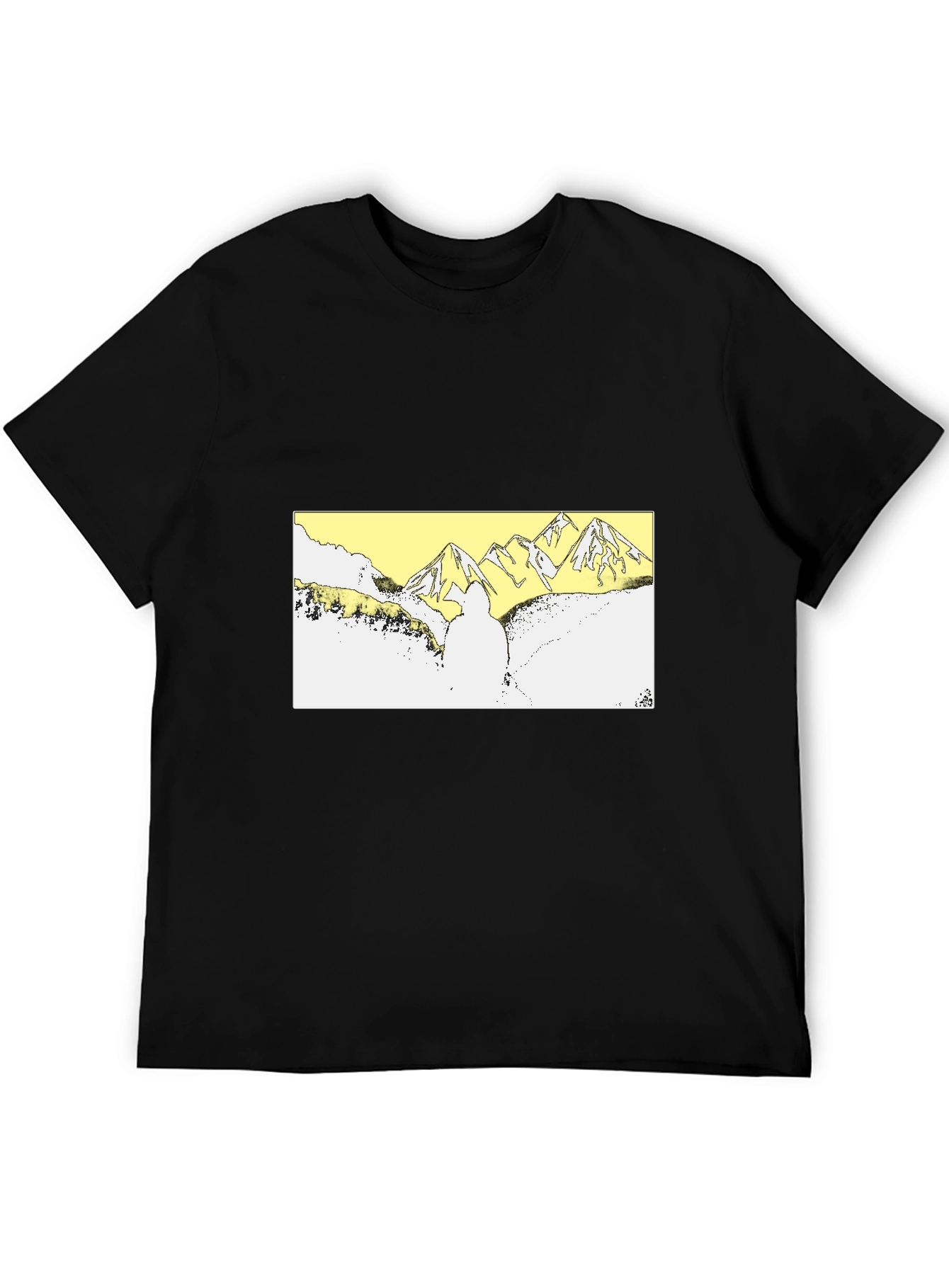 Black Black T-Shirt with Mountain Landscape Graphic view 5