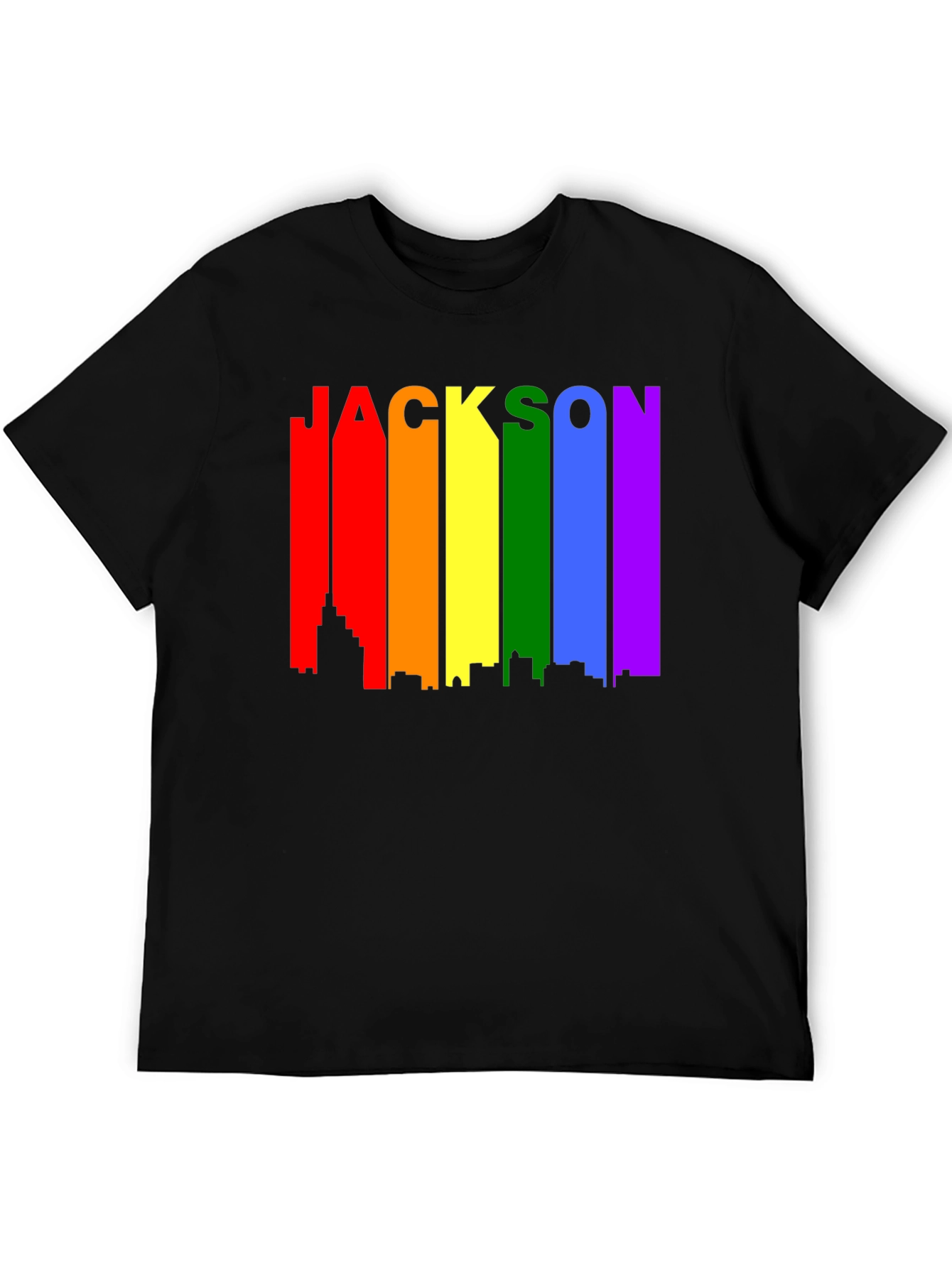Black Jackson Rainbow Skyline Pride T-Shirt view 5