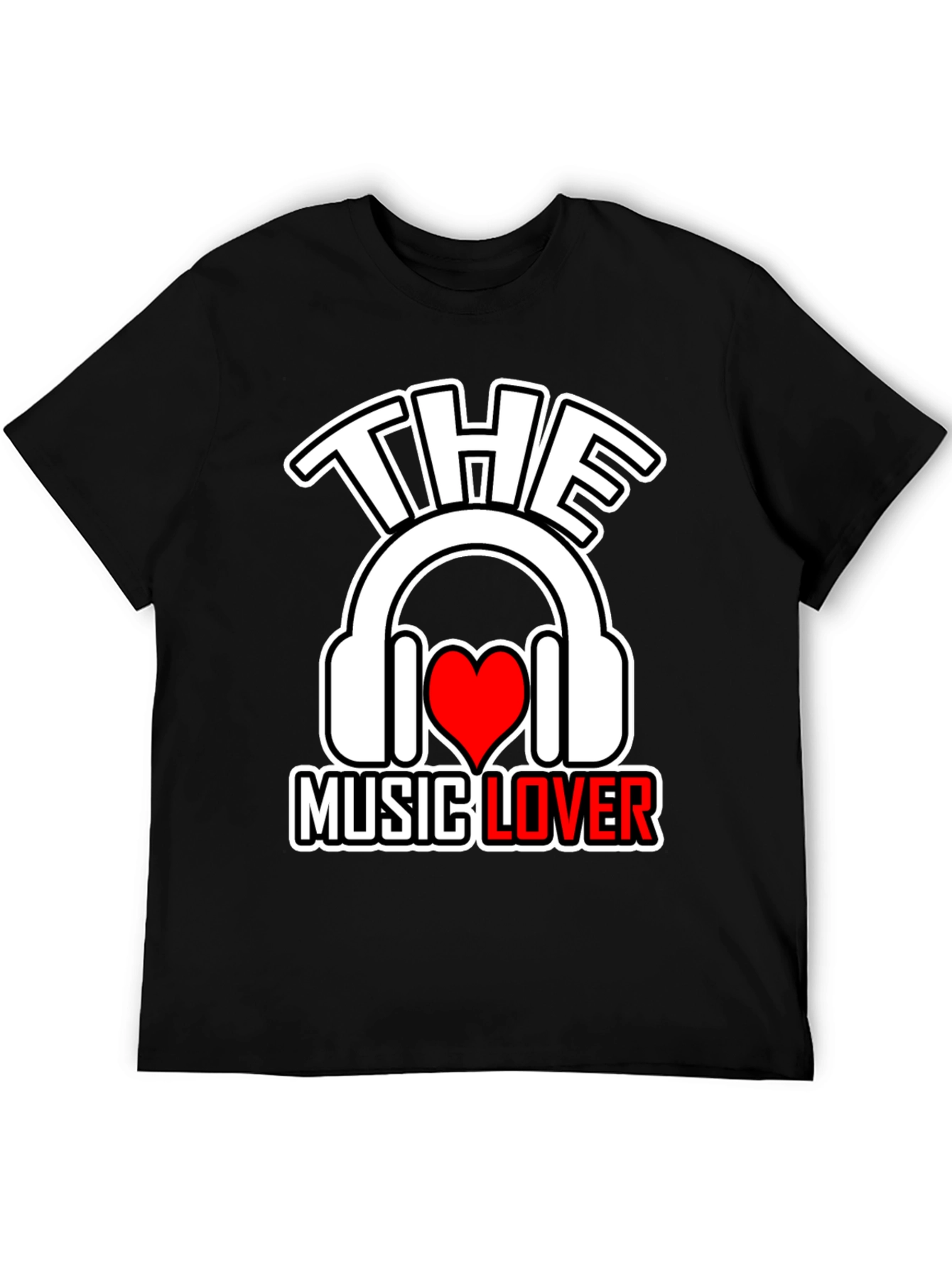 Black The Music Lover T-Shirt - Headphones & Heart view 5
