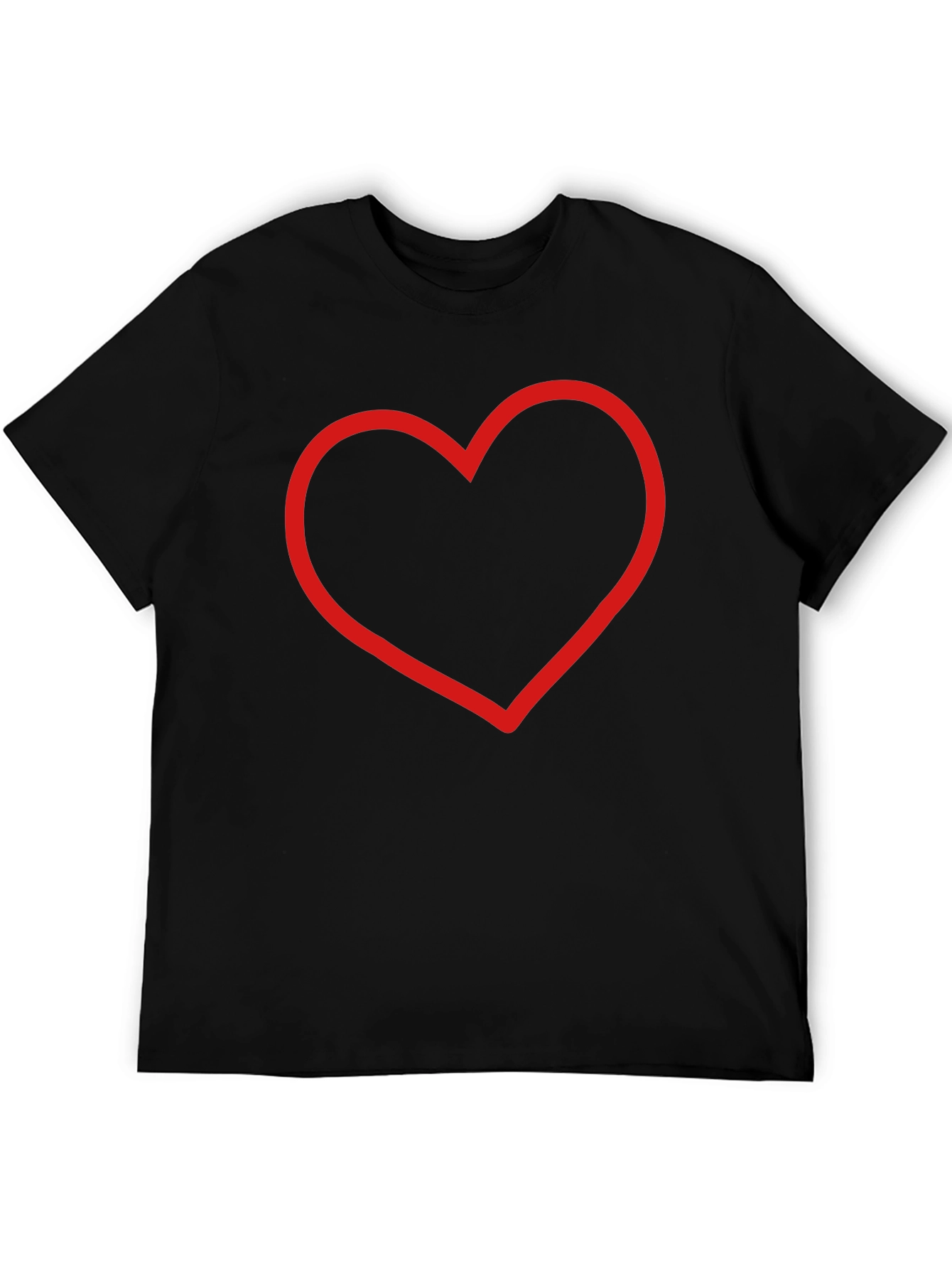 Black Red Heart Outline Black T-Shirt - Stylish & Simple view 5