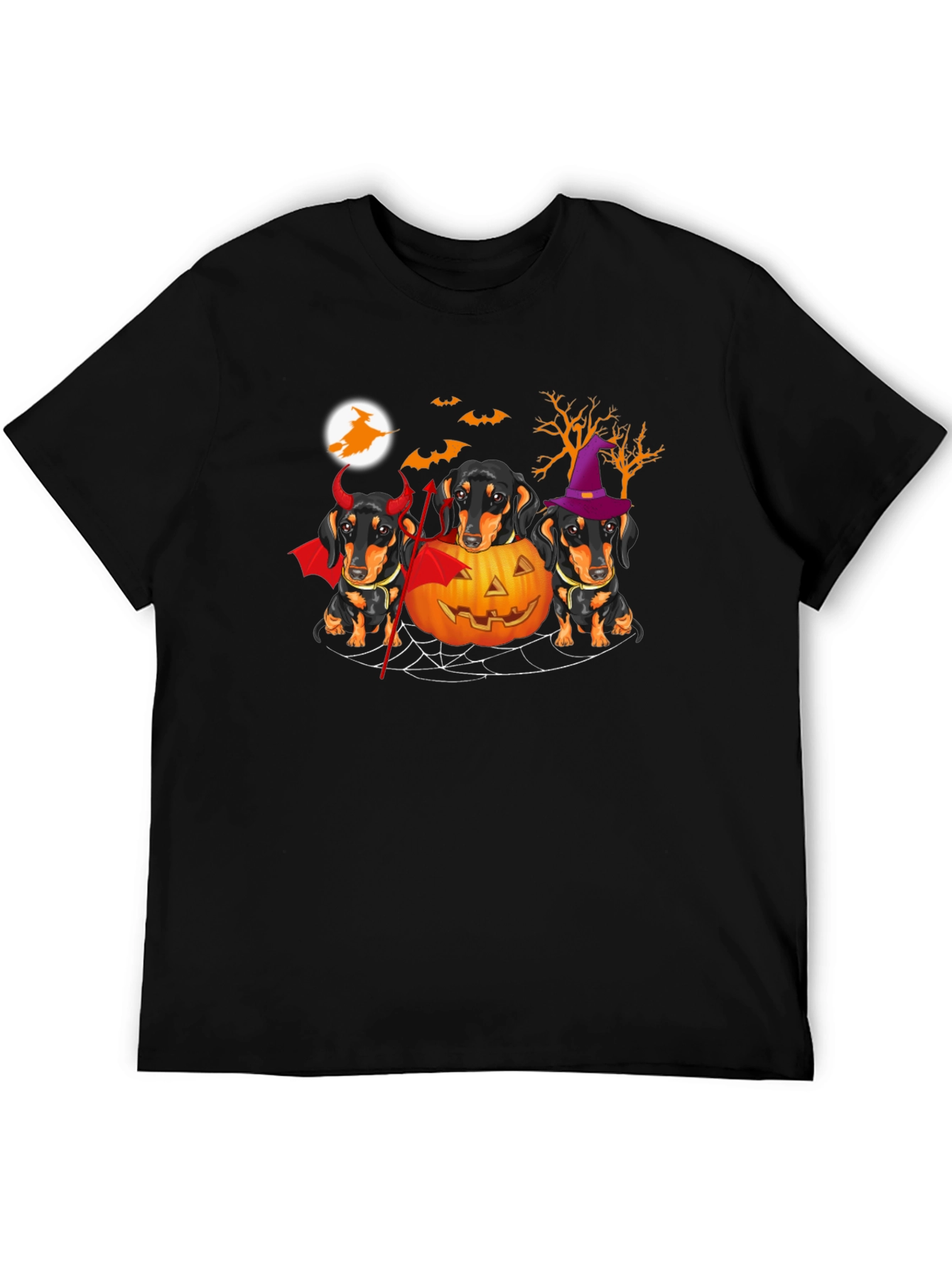 Black Halloween Dachshund T-Shirt view 5