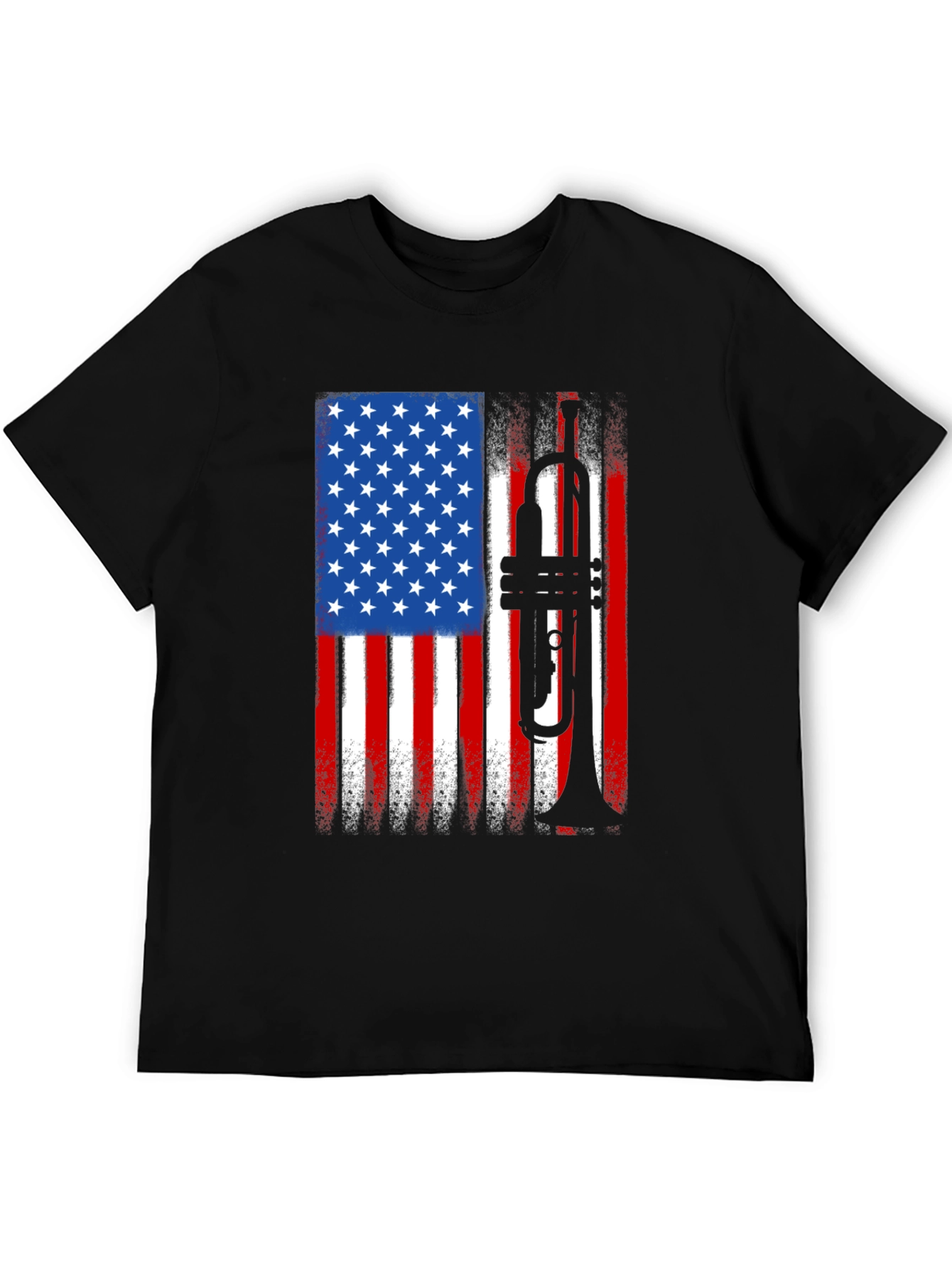 Black USA Flag Trumpet Graphic Tee - Patriotic Musician Shirt view 5