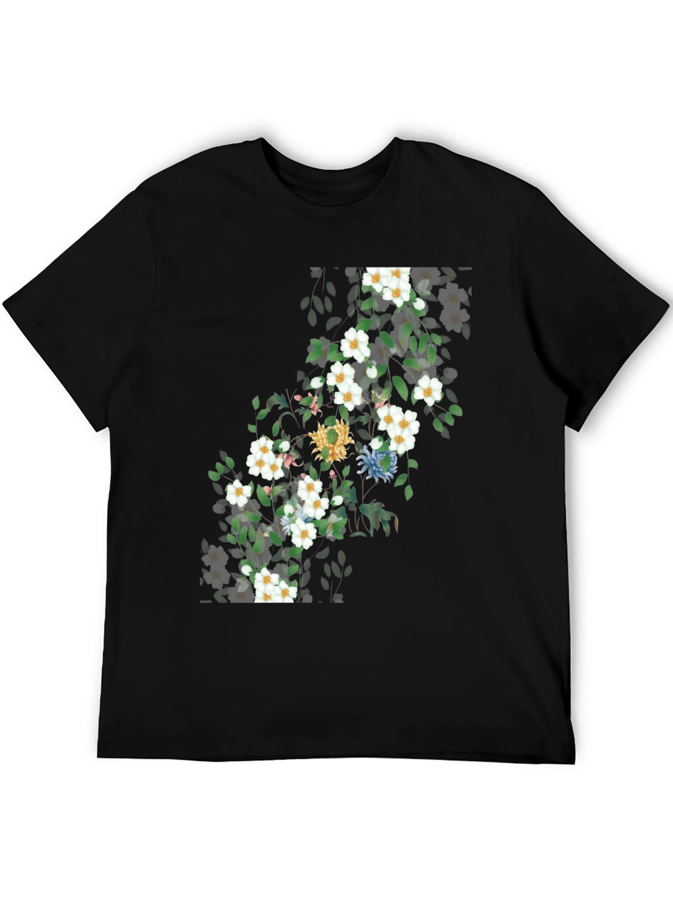 Black Floral Print T-Shirt - Nature Inspired Design view 5