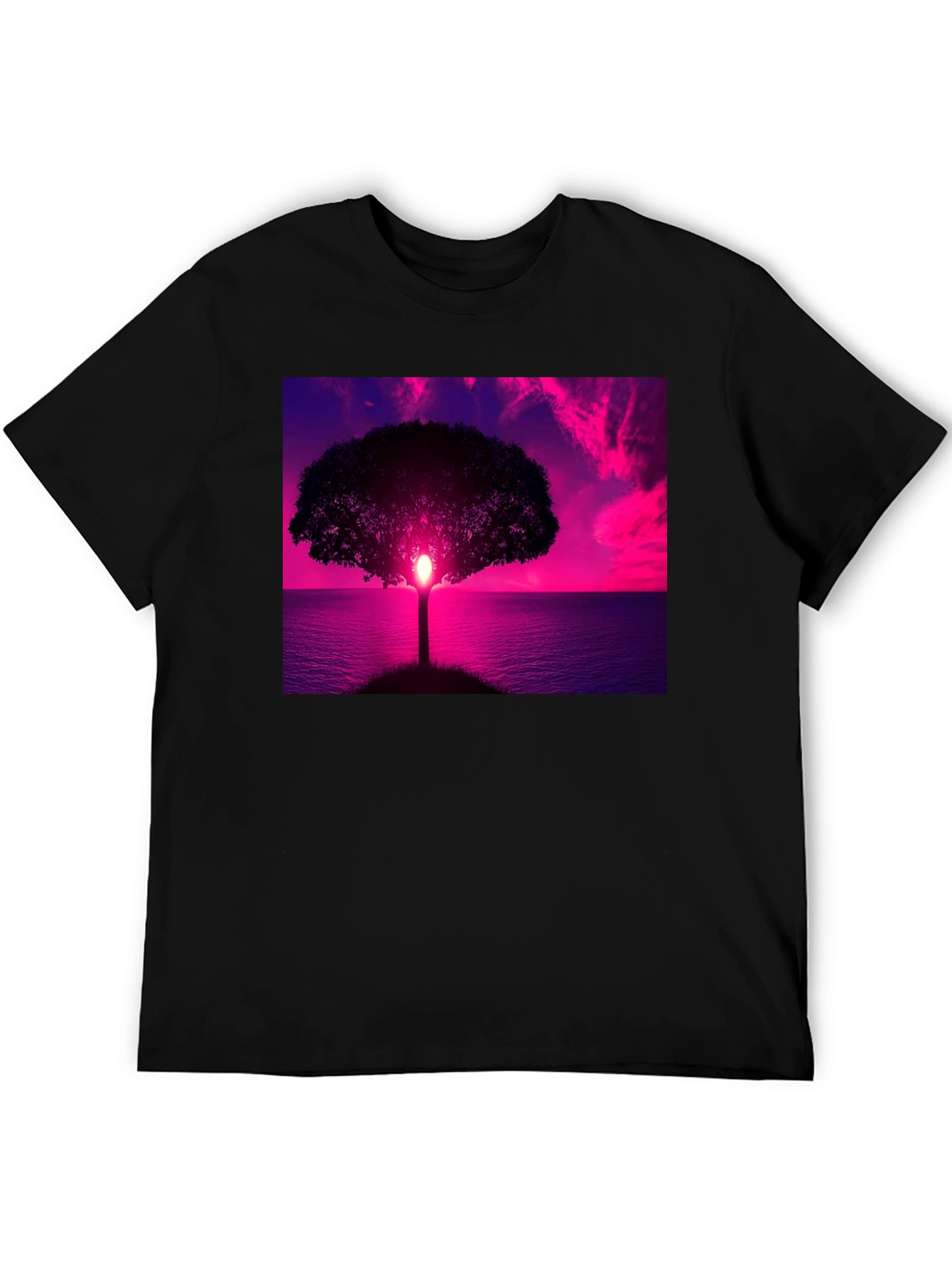 Black Sunset Tree Graphic Tee - Black Cotton Comfort view 5