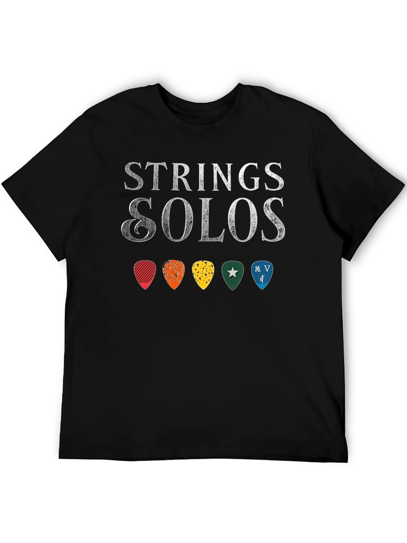 Black Strings & Solos Guitar Pick T-Shirt - Music Lover Tee view 5