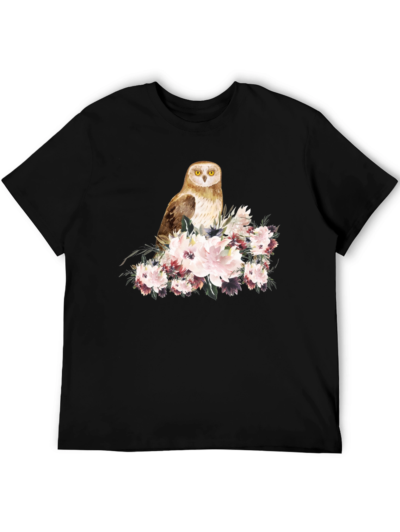 Black Owl and Floral Black T-Shirt view 5