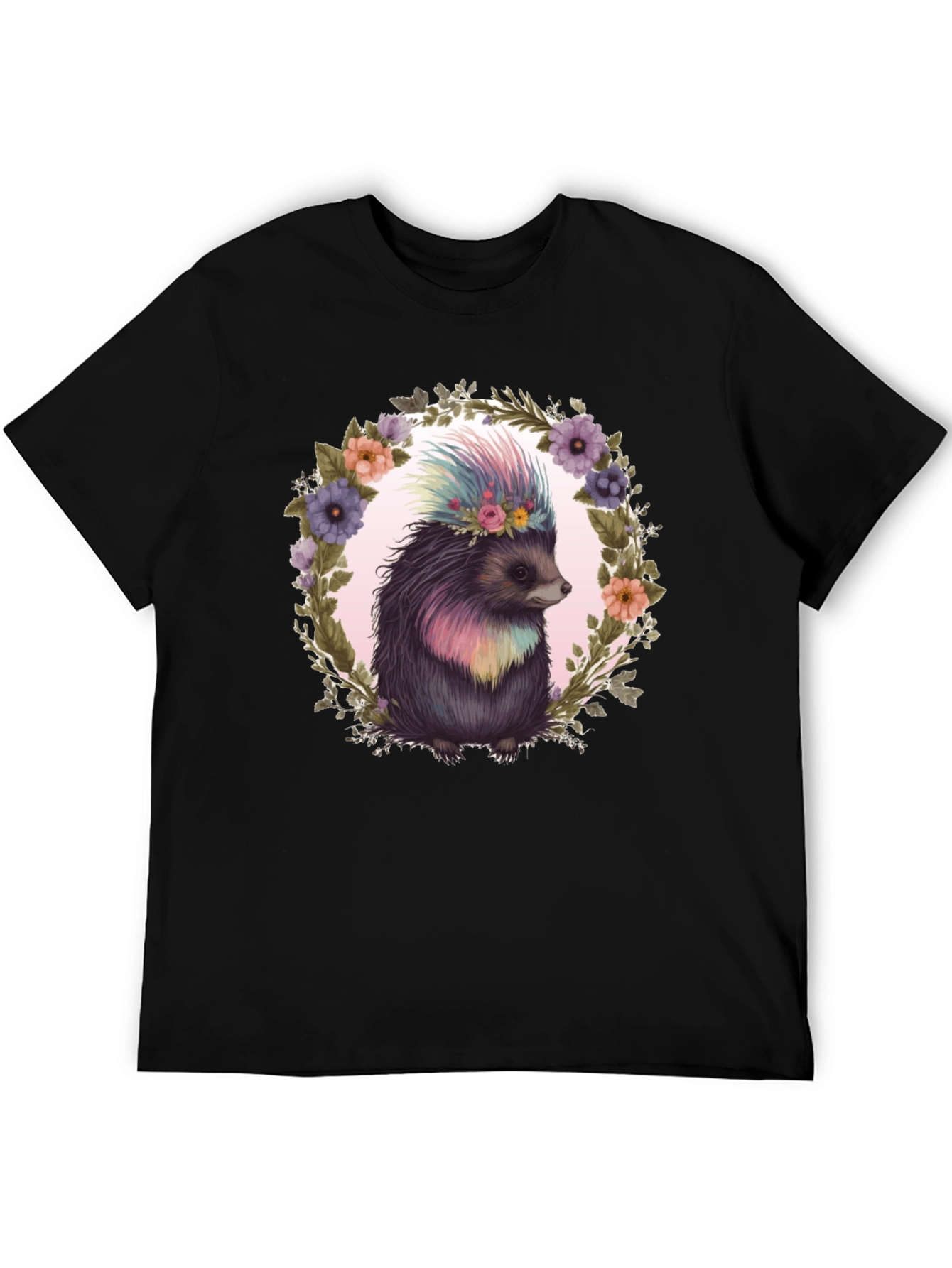 Black Floral Hedgehog Graphic Tee view 5