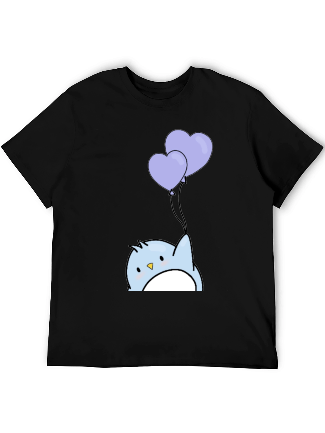 Black Cute Penguin Heart Balloons Graphic Tee - Black view 5