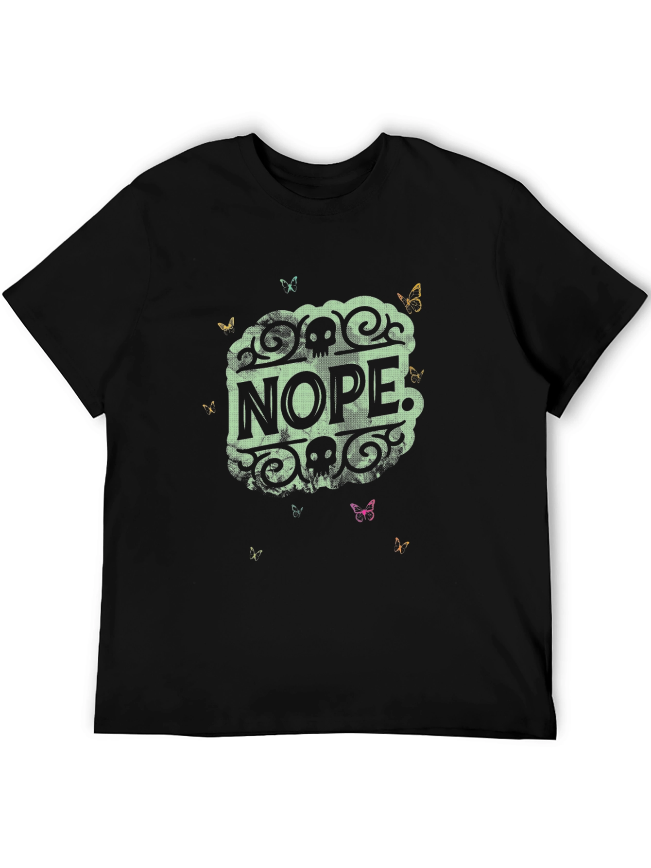 Black Nope Skull Butterfly Graphic Tee view 5