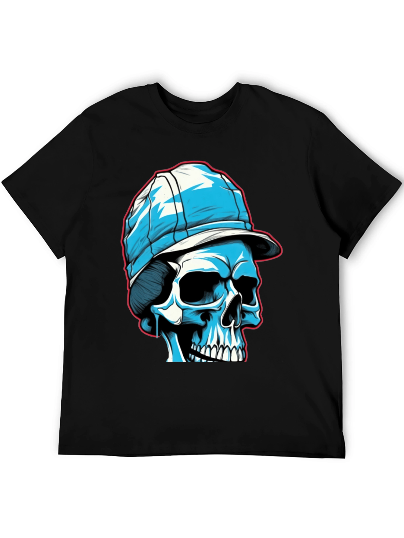 Black Skull in Cap Graphic Tee - Black Cotton Blend view 5