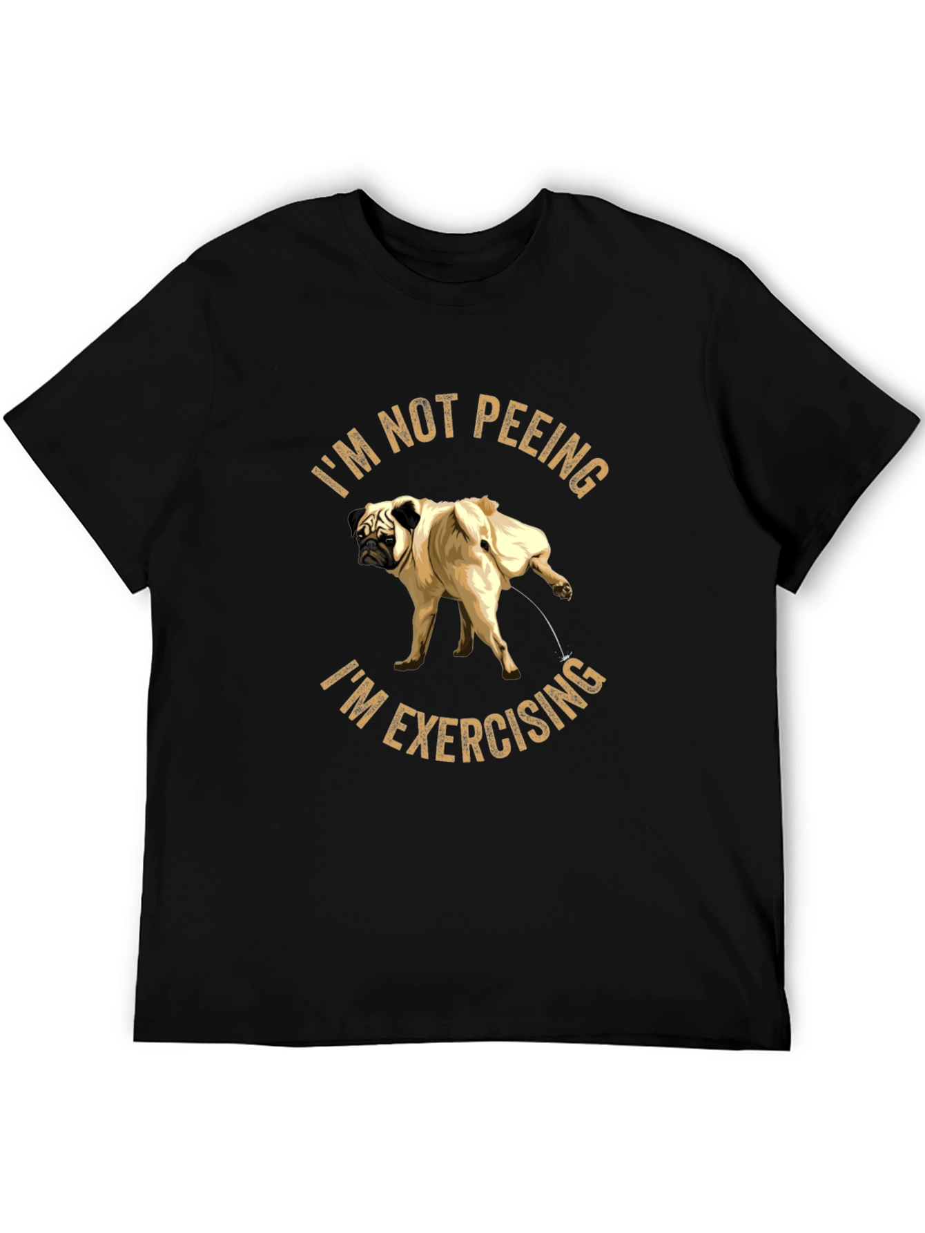 Black Funny Pug "Exercising" Black T-Shirt view 5