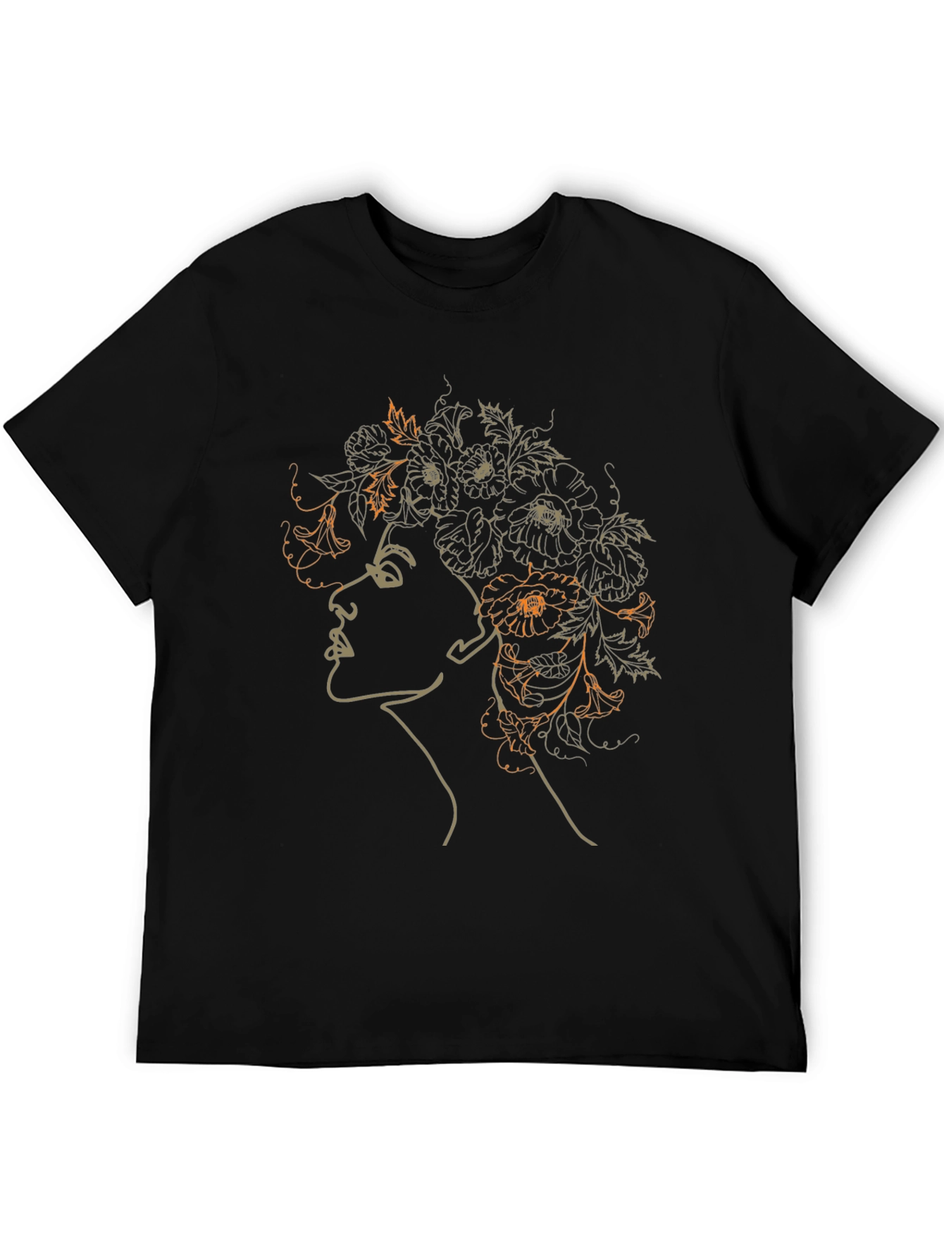 Black Floral Woman Graphic Tee - Black Cotton Casual T-Shirt view 5
