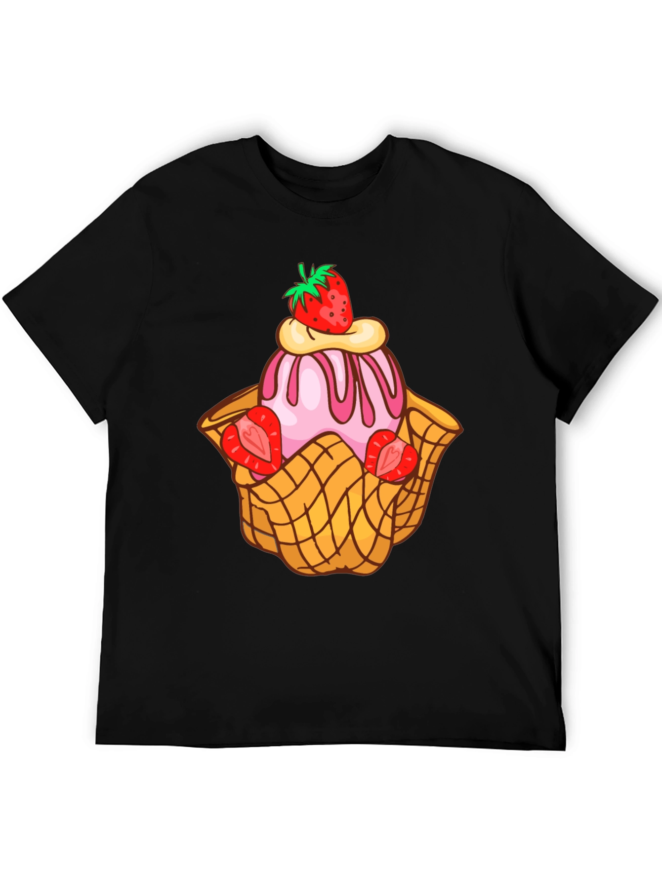 Black Strawberry Ice Cream Dessert T-Shirt view 5
