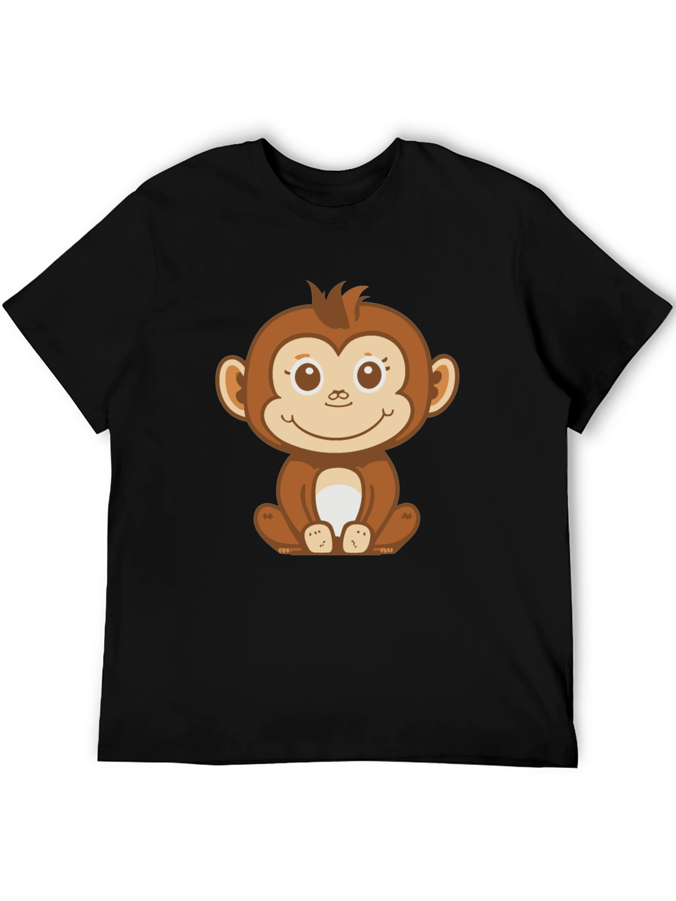 Black Cute Monkey Graphic Black T-Shirt view 5