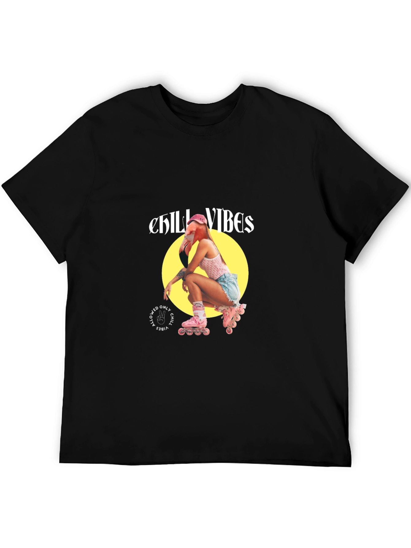 Chill Vibes Flamingo Roller Skate Graphic T-Shirt - 5