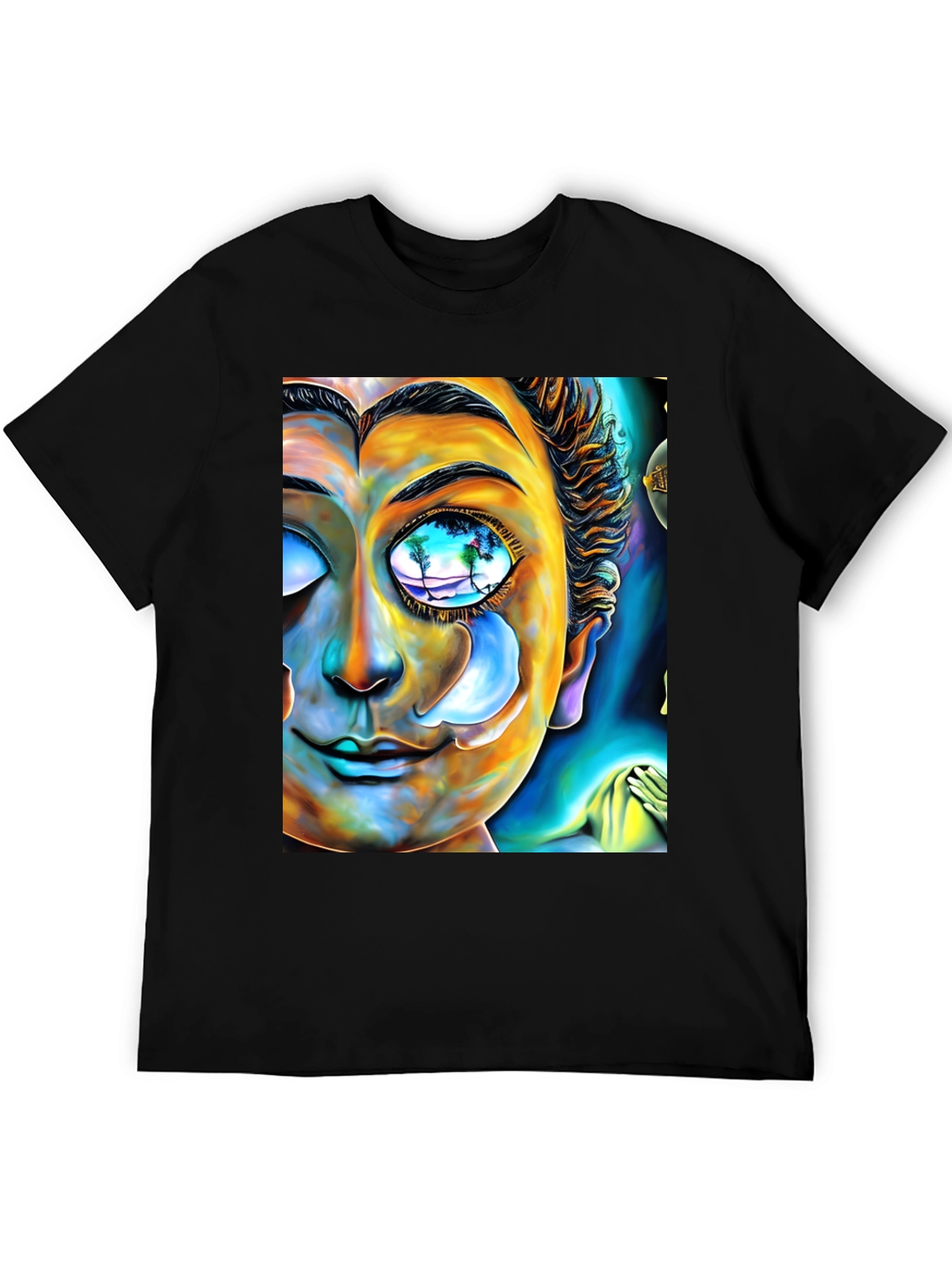 Black Abstract Buddha Face Graphic Tee - Unique Artistic Design view 5