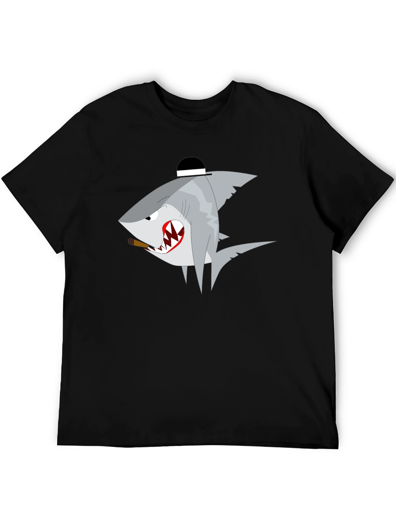Black Shark with Hat Graphic T-Shirt - Novelty Tee view 5