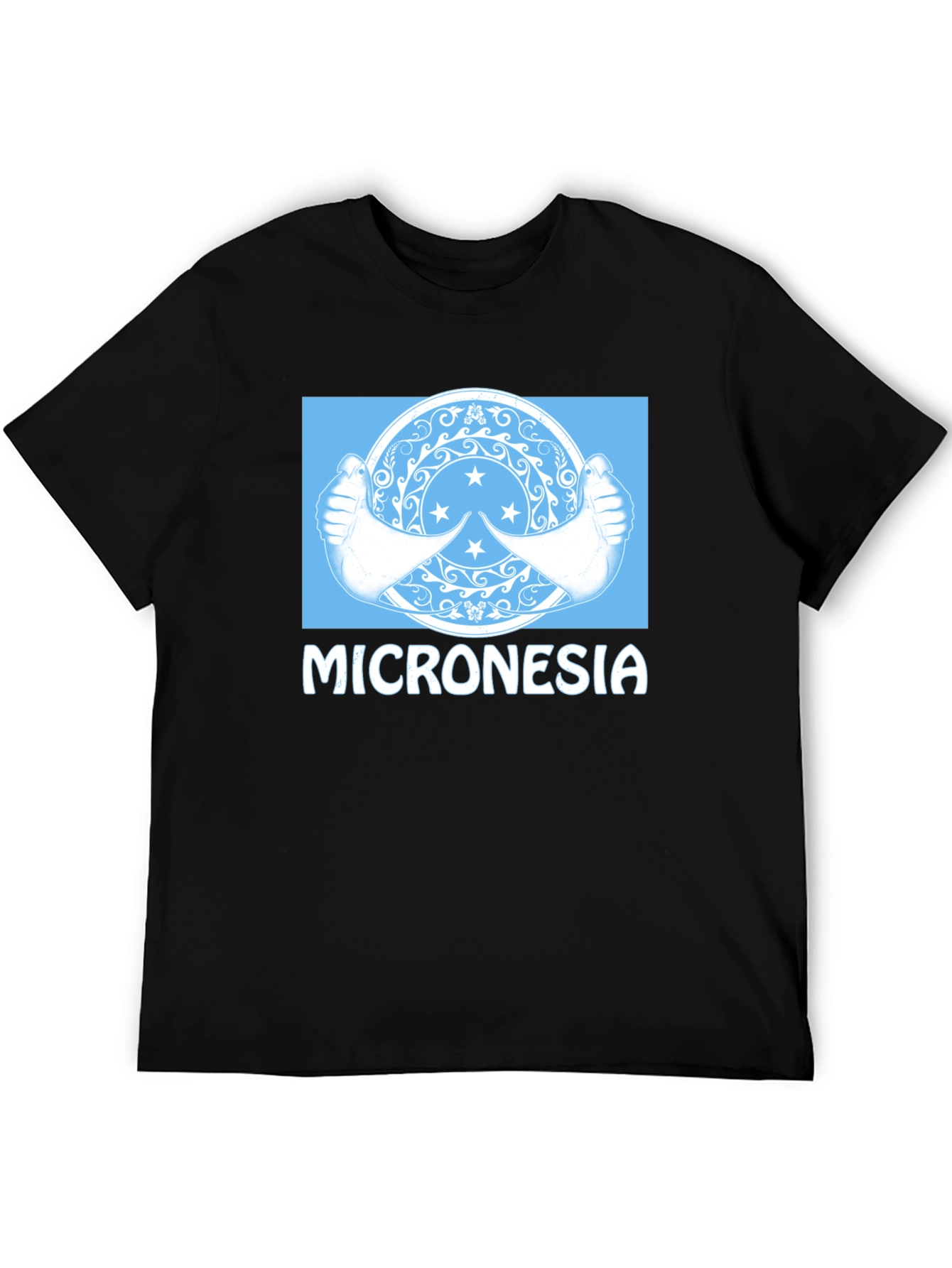 Black Micronesia Flag Graphic T-Shirt - Black Crew Neck Tee view 5