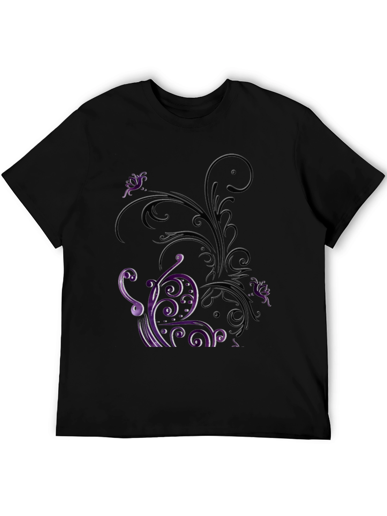 Black Floral Scrollwork Graphic Tee - Black view 5