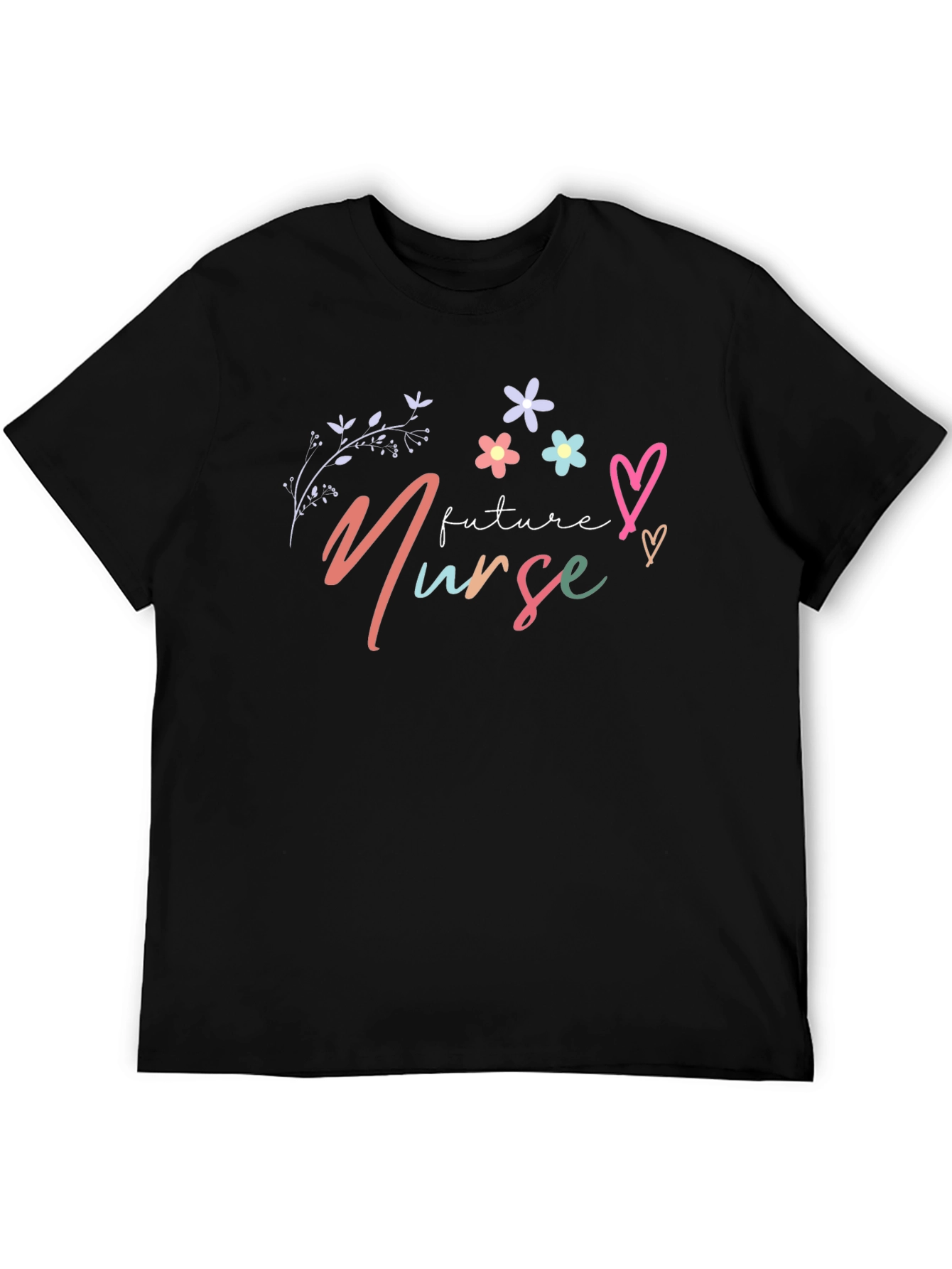 Black Future Nurse T-Shirt - Floral Design view 5