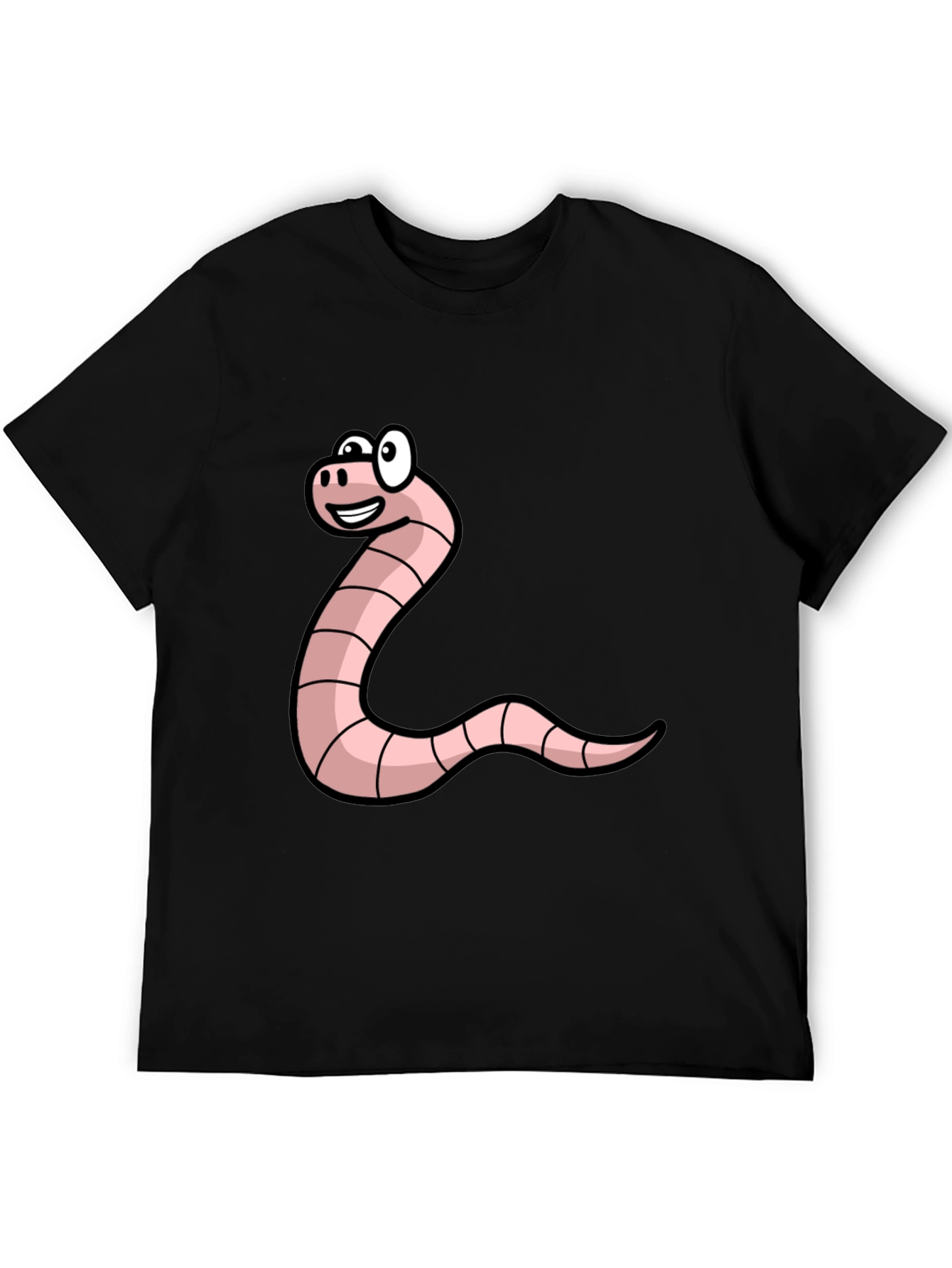 Black Funny Worm Cartoon Graphic Tee - Black Unisex T-Shirt view 5