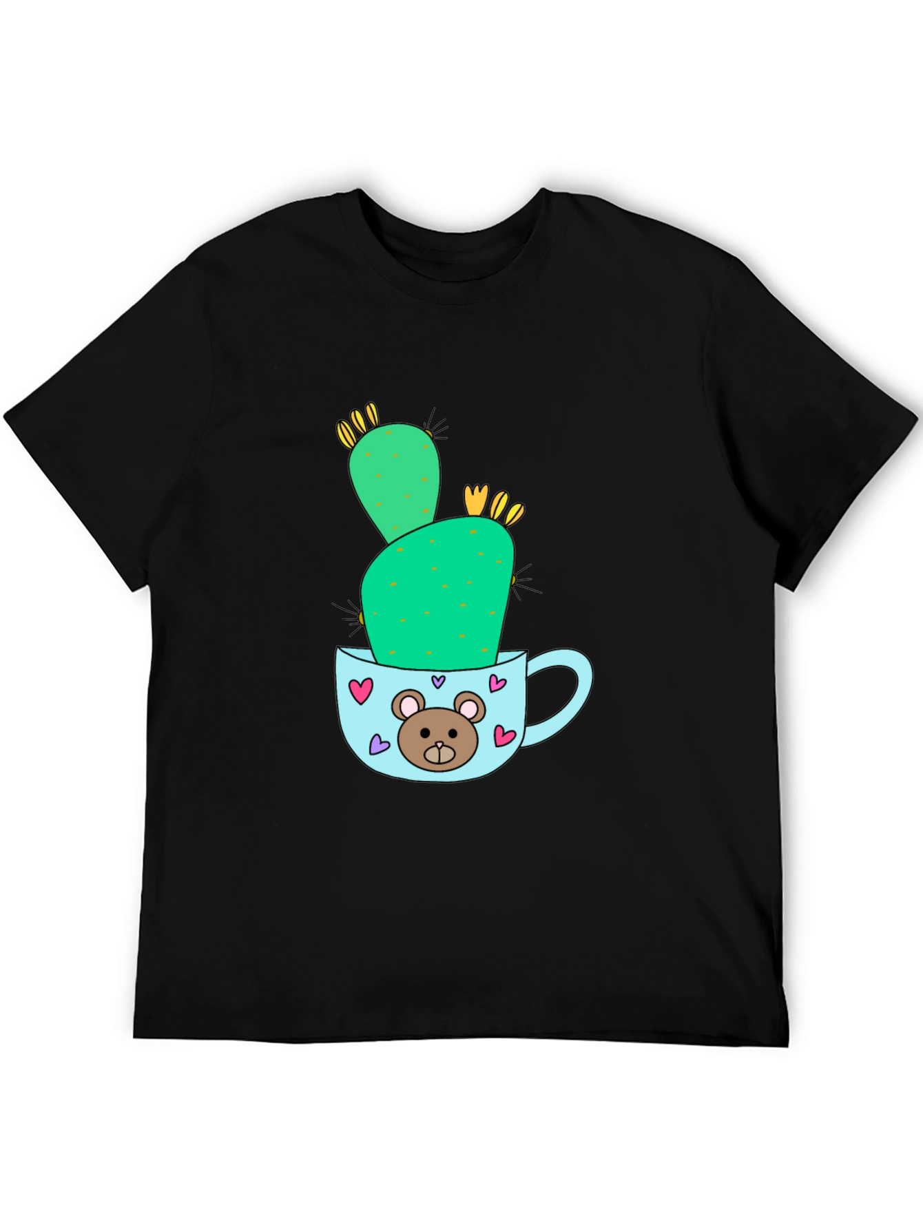 Black Cute Cactus in Mug Graphic Tee view 5