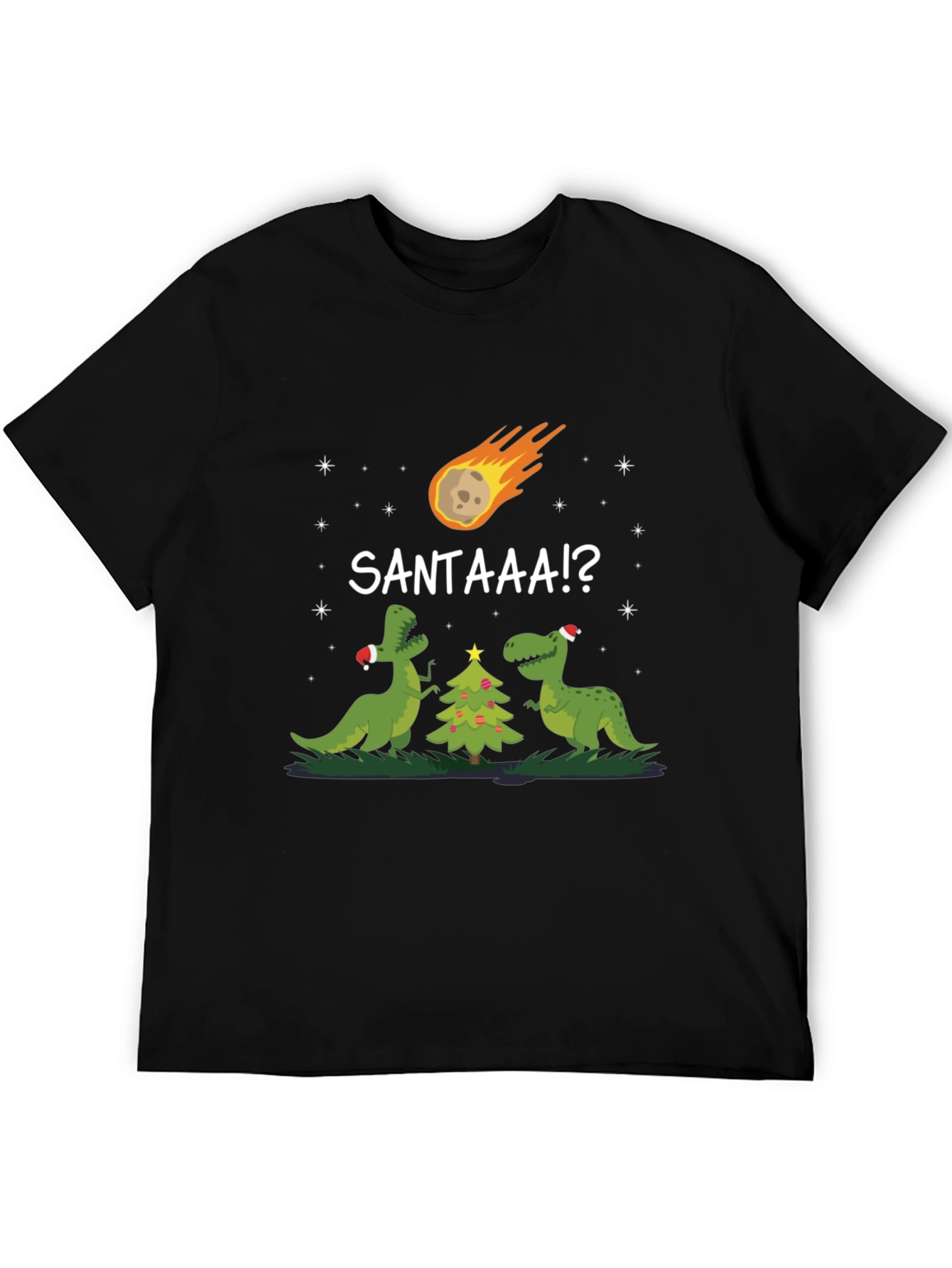 Black Dinosaur Christmas T-Shirt Santa Meteor Funny Tee view 5