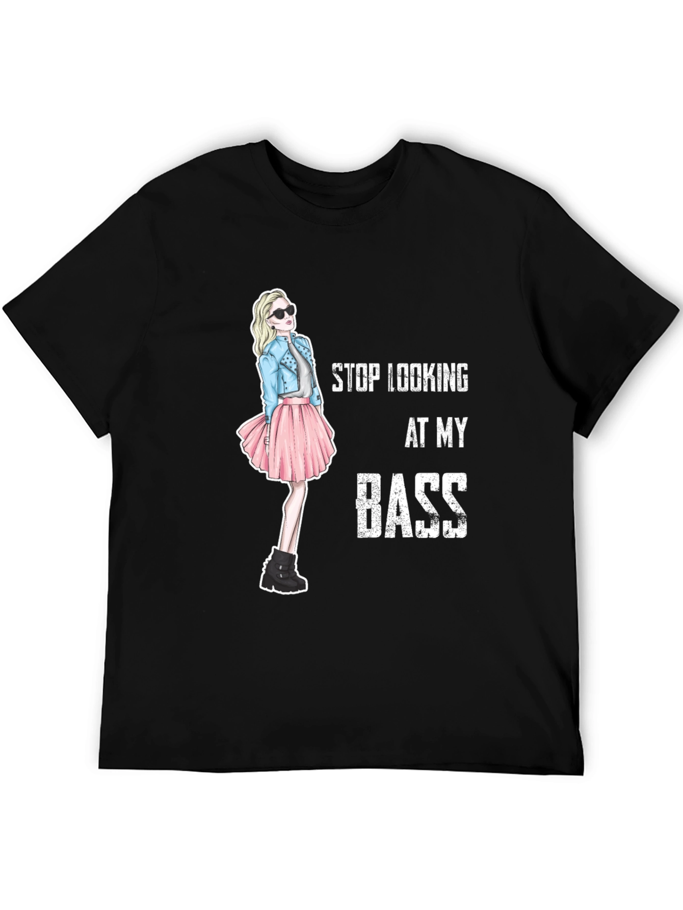 Black Stop Looking At My Bass Funny Graphic T-Shirt view 5