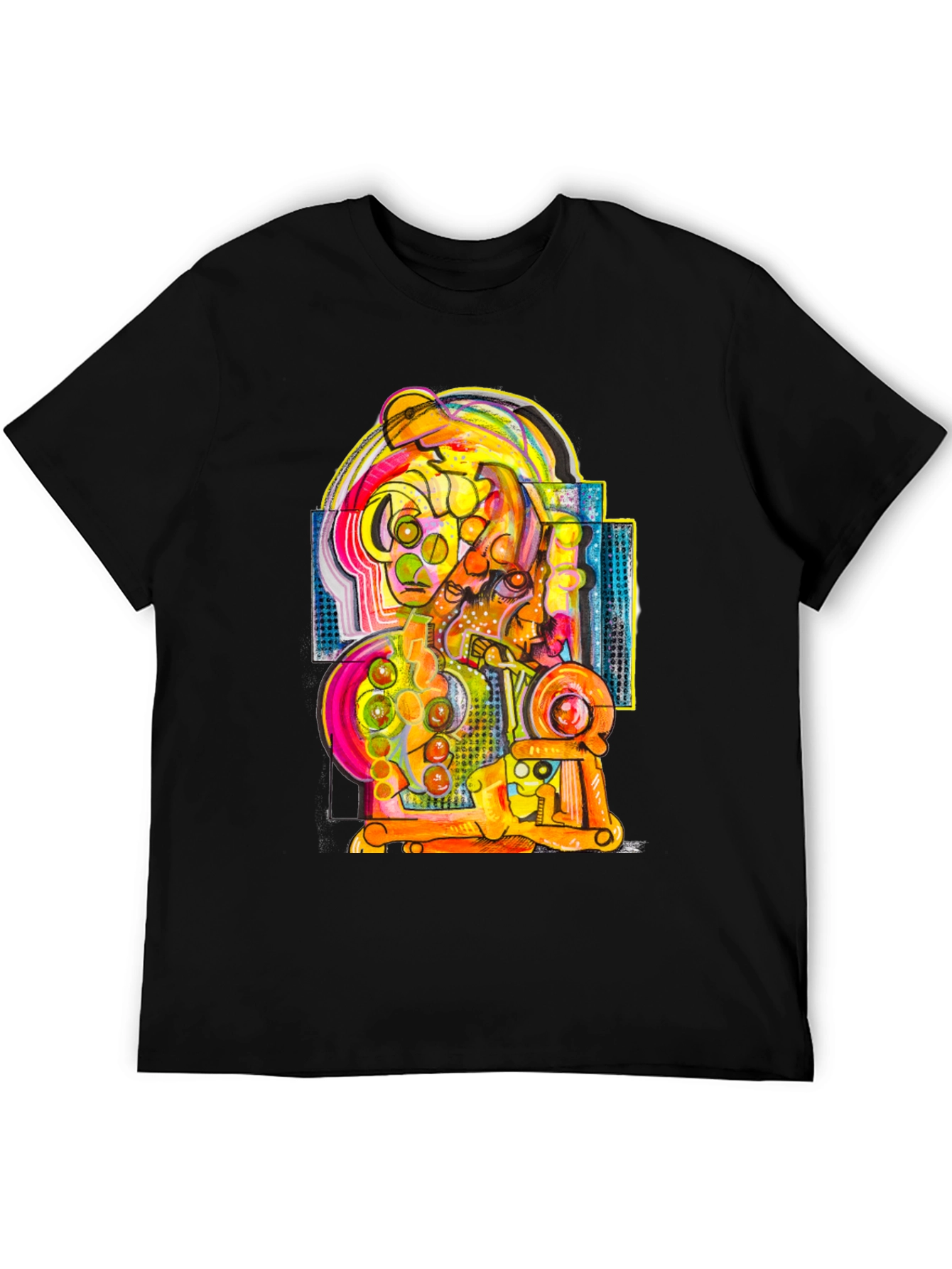 Black Abstract Art Graphic Tee - Unique Design, Black Cotton T-Shirt view 5