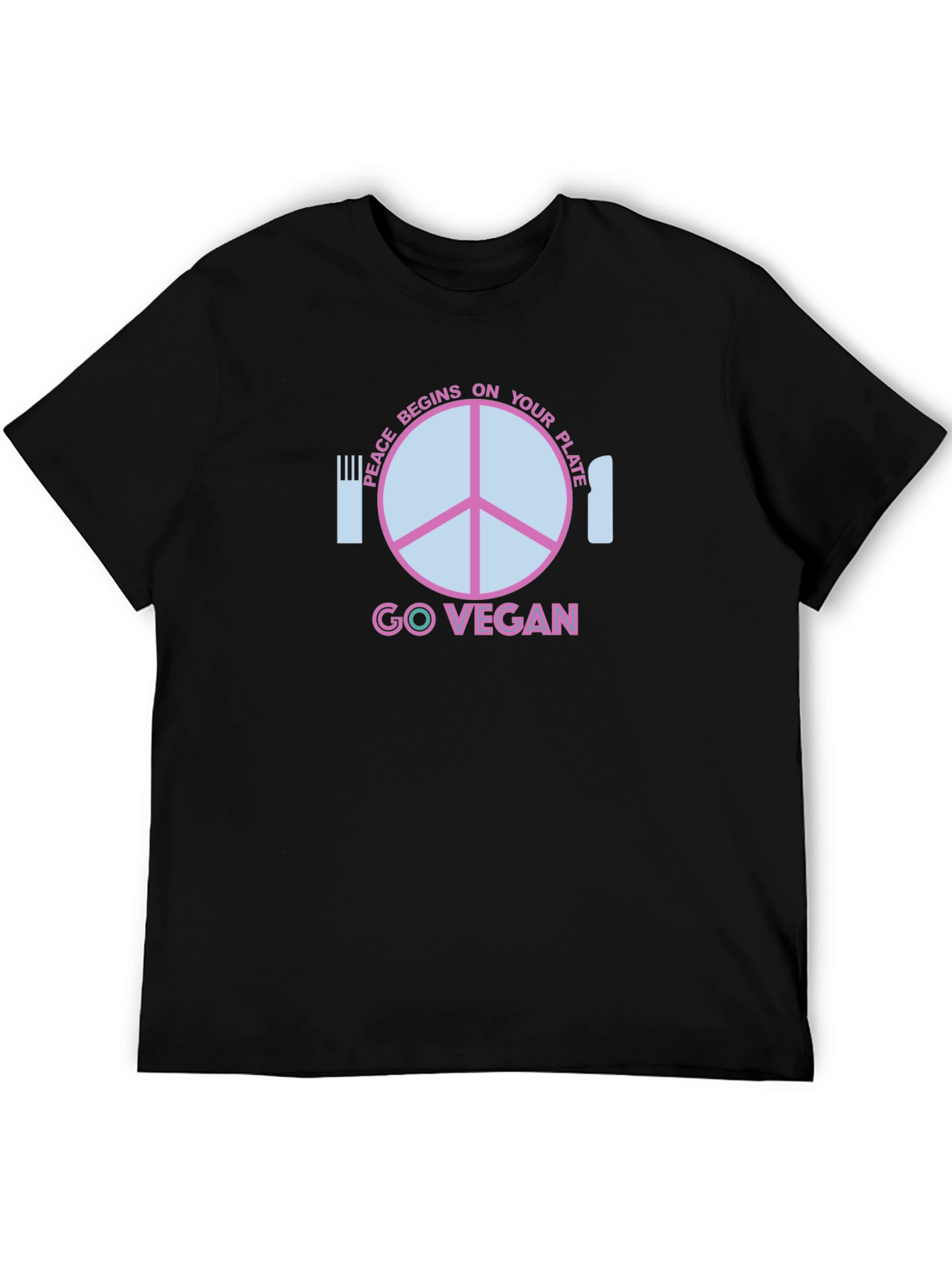 Black Go Vegan T-Shirt - Peace Begins On Your Plate view 5