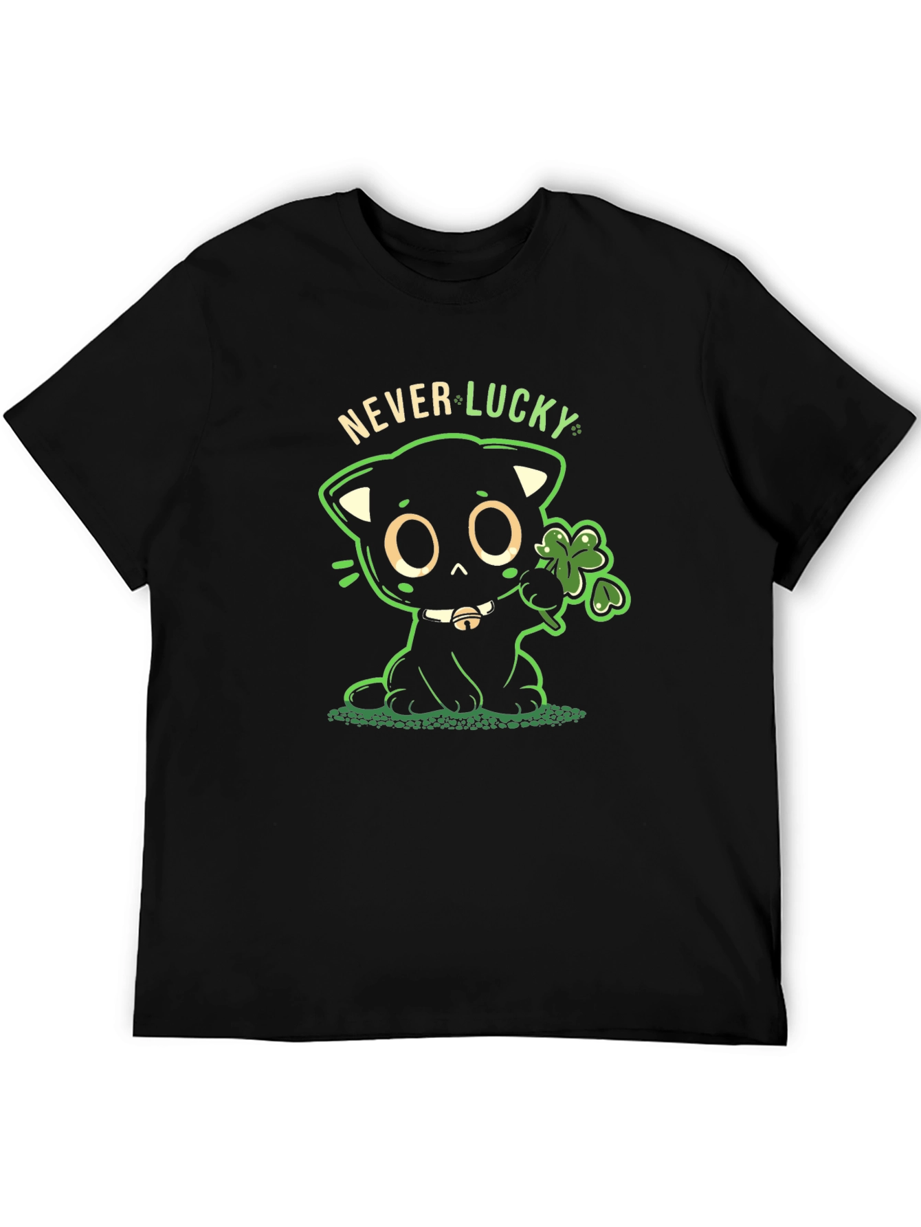 Black Never Lucky Black Cat St. Patrick's Day T-Shirt view 5