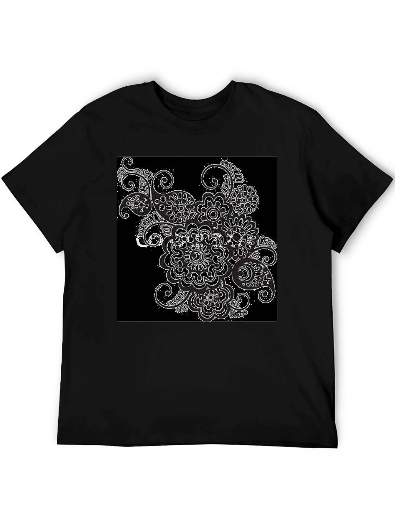 Black Black T-Shirt with Floral Paisley Design view 5