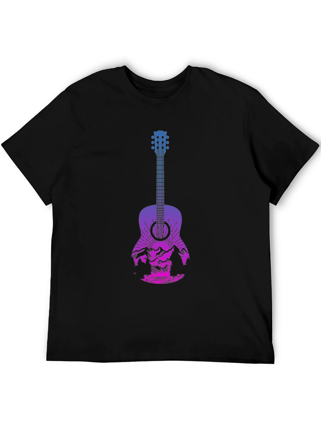 Black Guitar Landscape Graphic Tee - Mountain Sunset Design view 5