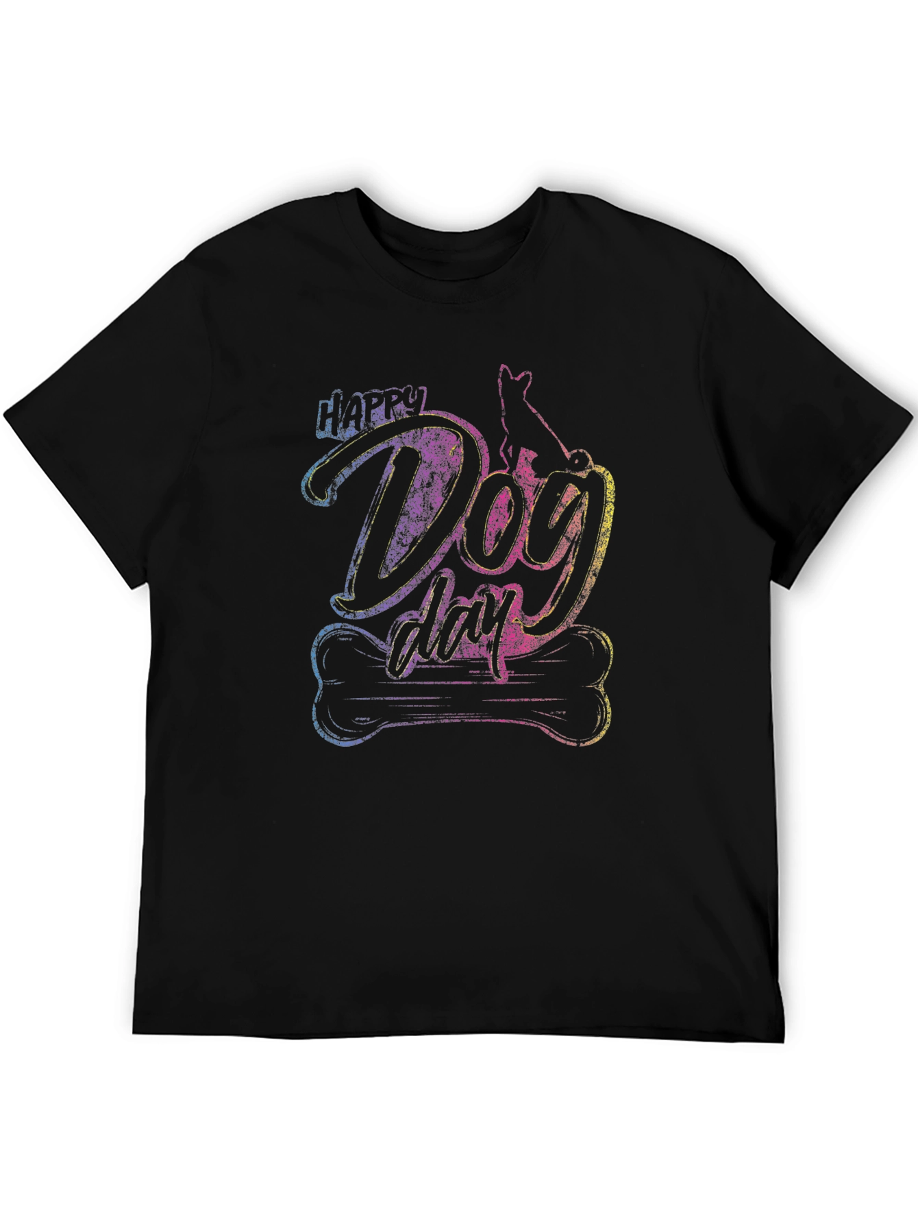 Black Happy Dog Day Graphic Tee - Casual Cotton Shirt view 5
