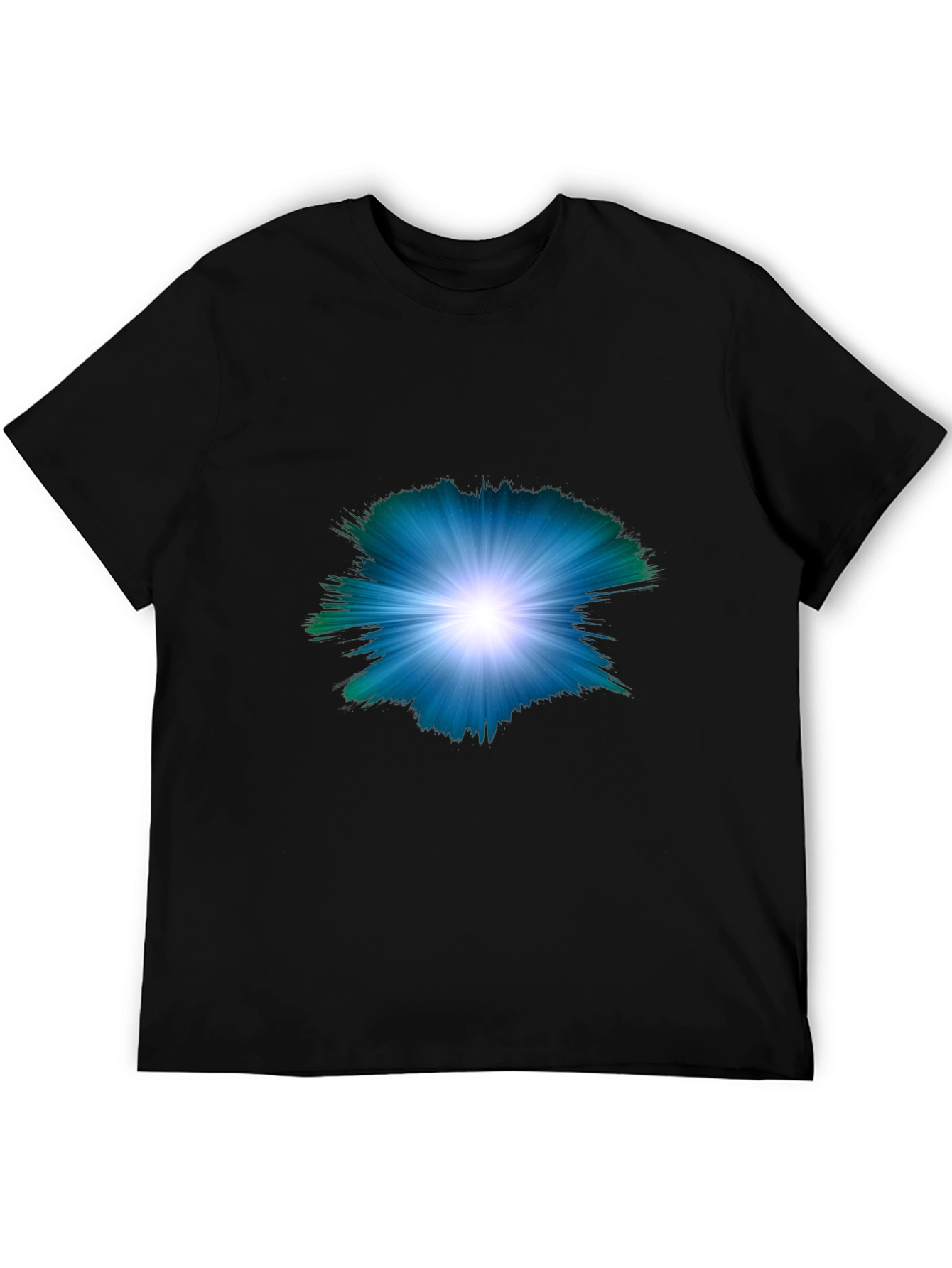 Black Men's Black T-shirt with Abstract Light Burst Design view 5