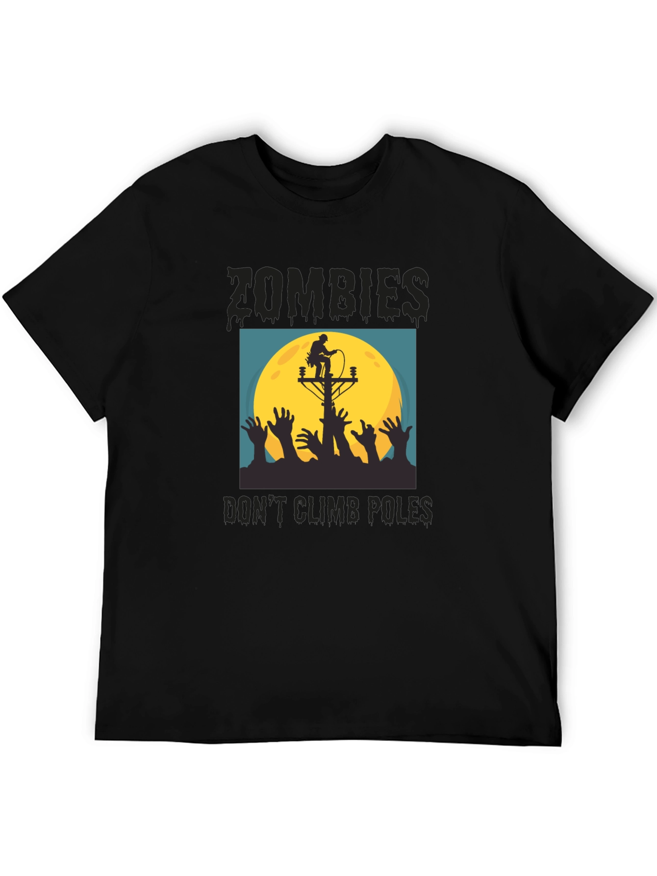 Black Zombies Don't Climb Poles T-Shirt - Halloween Humor view 5