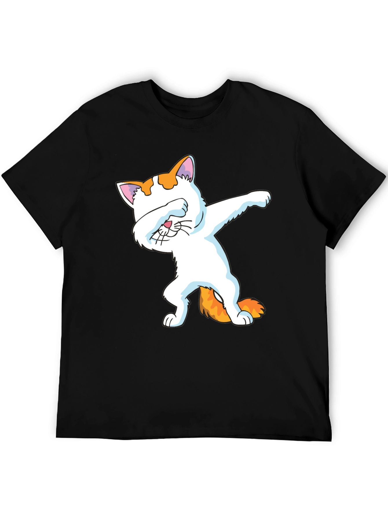 Black Dabbing Cat Graphic Tee - Black Cotton Shirt view 5