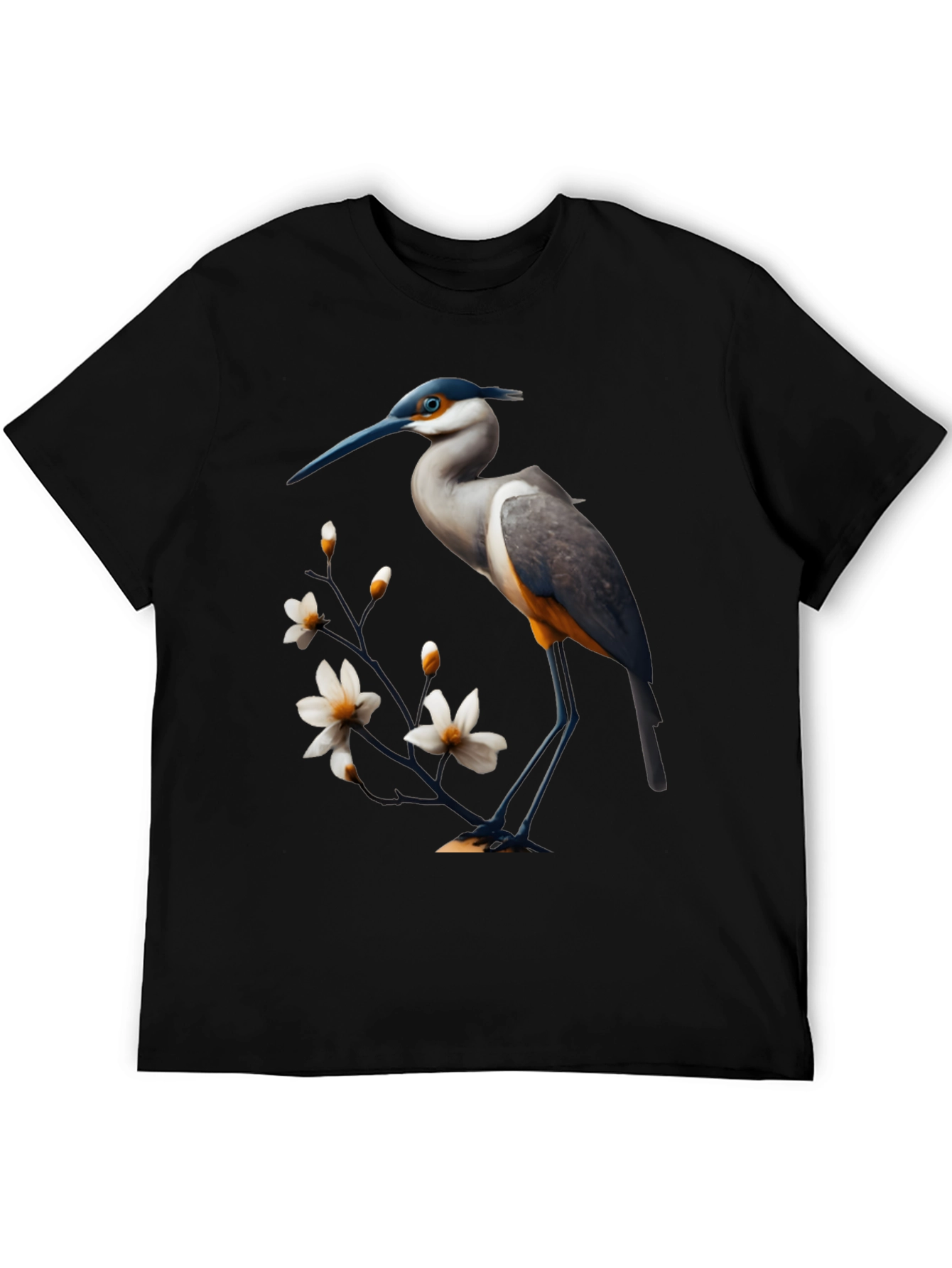 Black Heron & Blossom Graphic Tee - Stylish Bird Design view 5