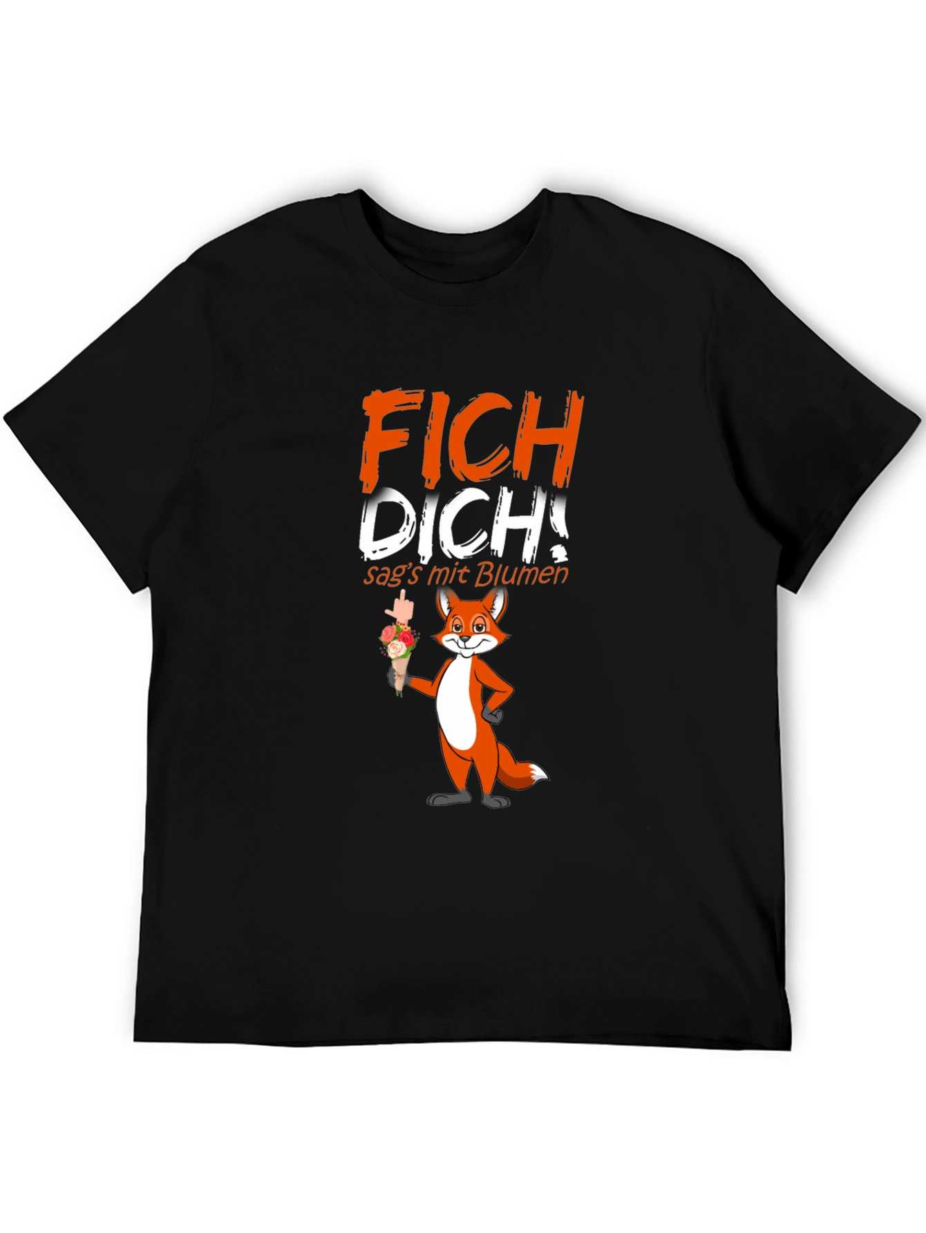 Black FICH DICH! Fox Graphic T-Shirt - Funny Offensive Humor view 5